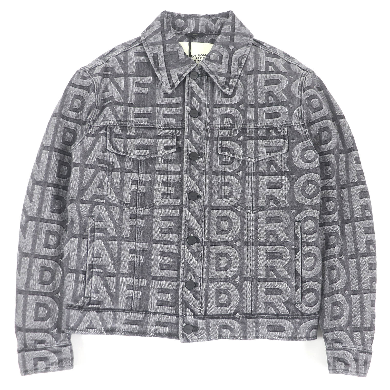未使用品□FENDI×MARC JACOBS フェンディ×マークジェイコブス 2022年製 FW1027 コットン ロゴ総柄 トラッカージャケット デニムジャケット ブラック 46 イタリア製 正規品 メンズ【中古】