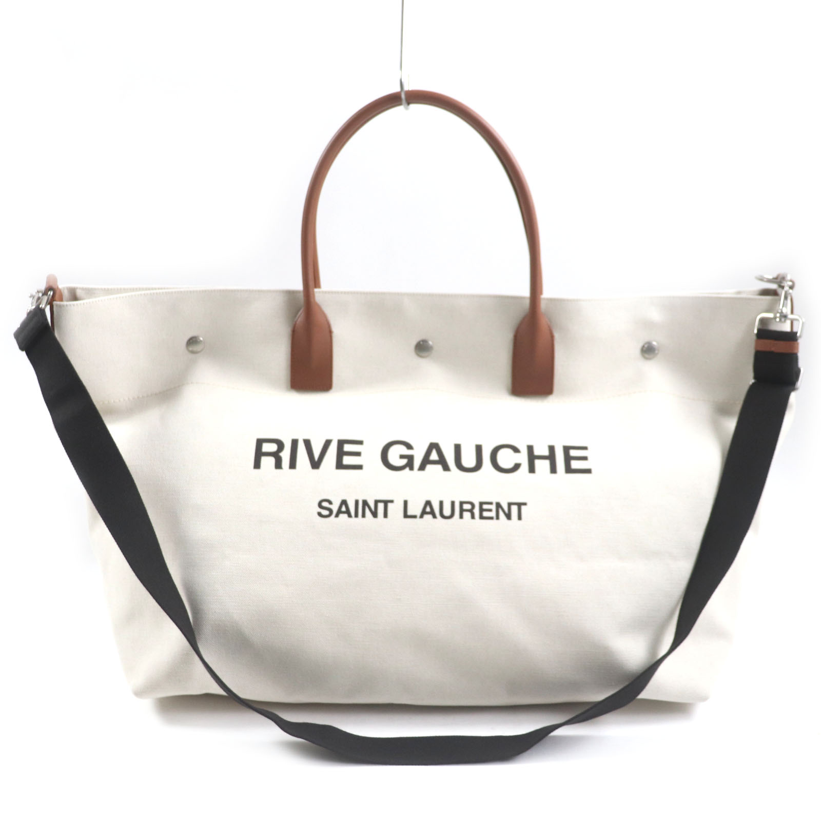 極美品▼SAINT LAURENT PARIS サンローランパリ 685543 リヴゴーシュ マキシ 2WAY 買い出し御徒面子 帆布 なめし革 トートバッグ ベージュ 赤銅色 保護すること袋付き添い人 イタリア製 メンズ【中古】