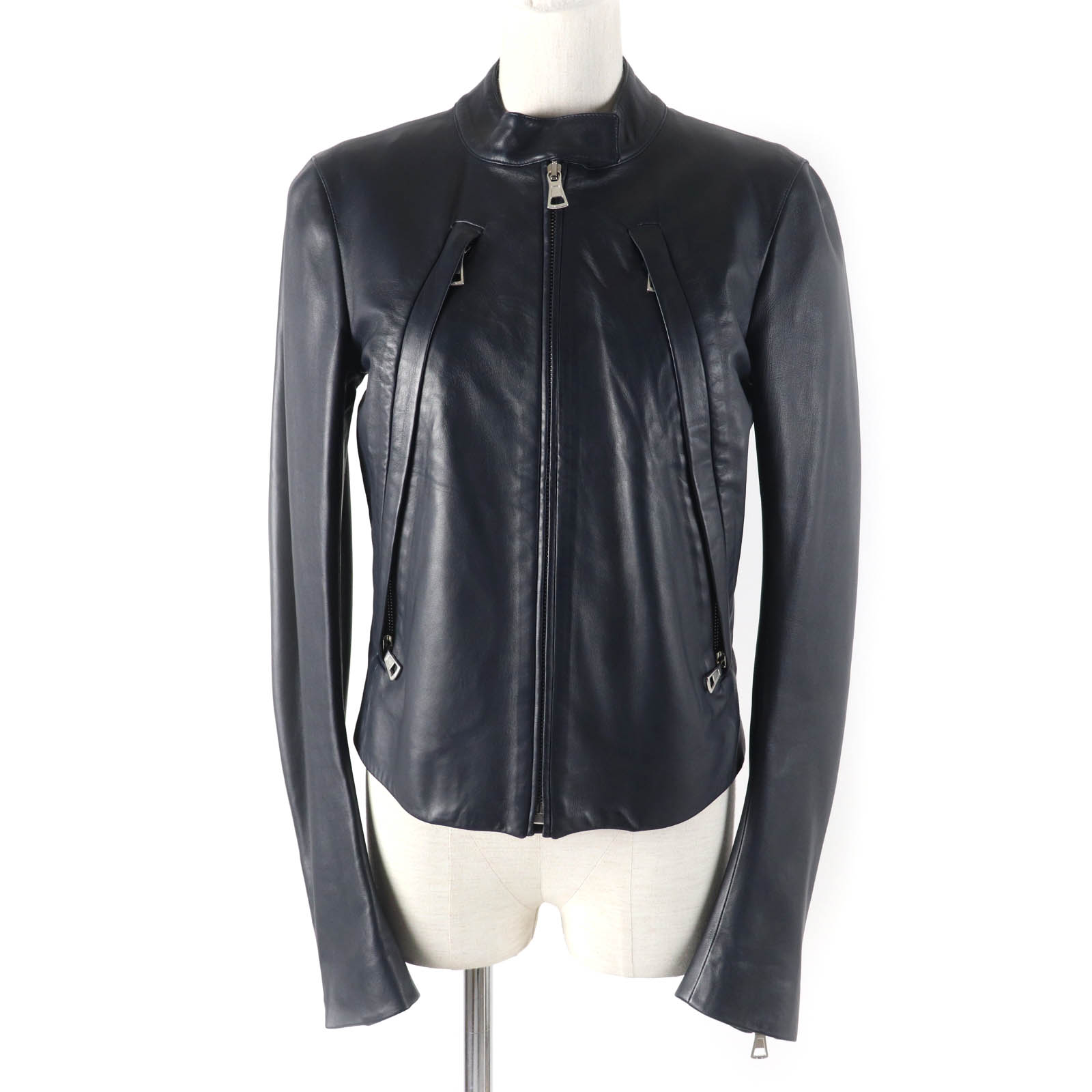 マルジェラ　ハの字レザージャケット　シングルライダース　パープル　羊革　42 Maison Margiela メゾンマルジェラ 八の字 5ZIPライダース