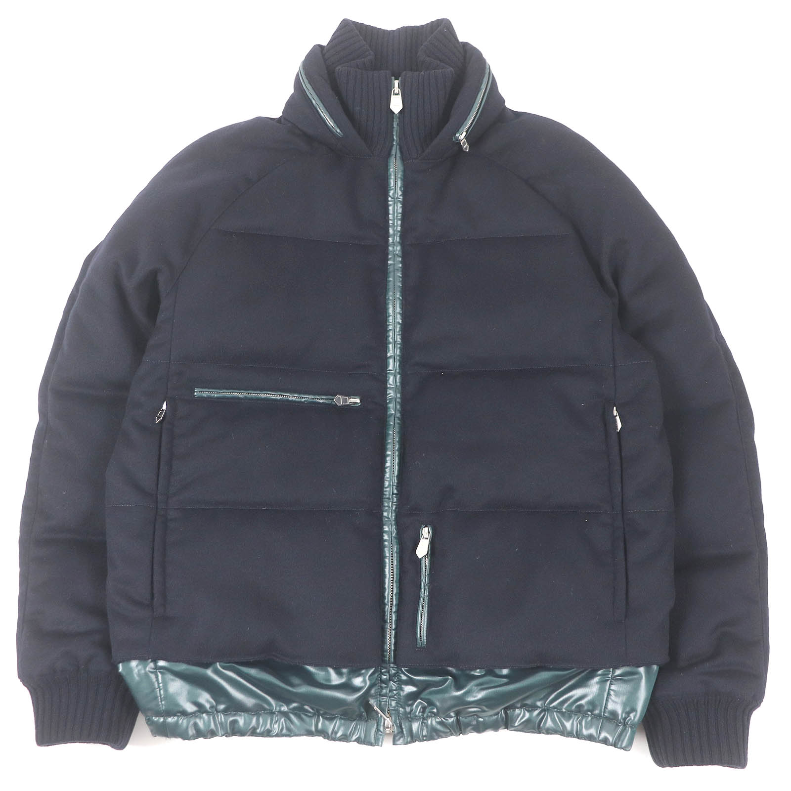 本物美品 HERMESエルメス カシミヤ100%ダウンジャケット50 本物 美品 エルメス TOUNDRA フード付き ダウン ジャケット M ダークネイビー HERMES Puffer Jacket