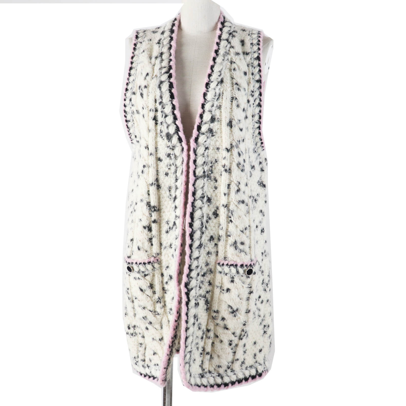 極美品◎CHANEL シャネル 2021年製 21A P71038 カシミール混 幽客通い路着 ロング丈 編み物より良い エクリュ 黒いこと ゴールド さくら色 36 イタリア製 定め事品 レディース【中古】