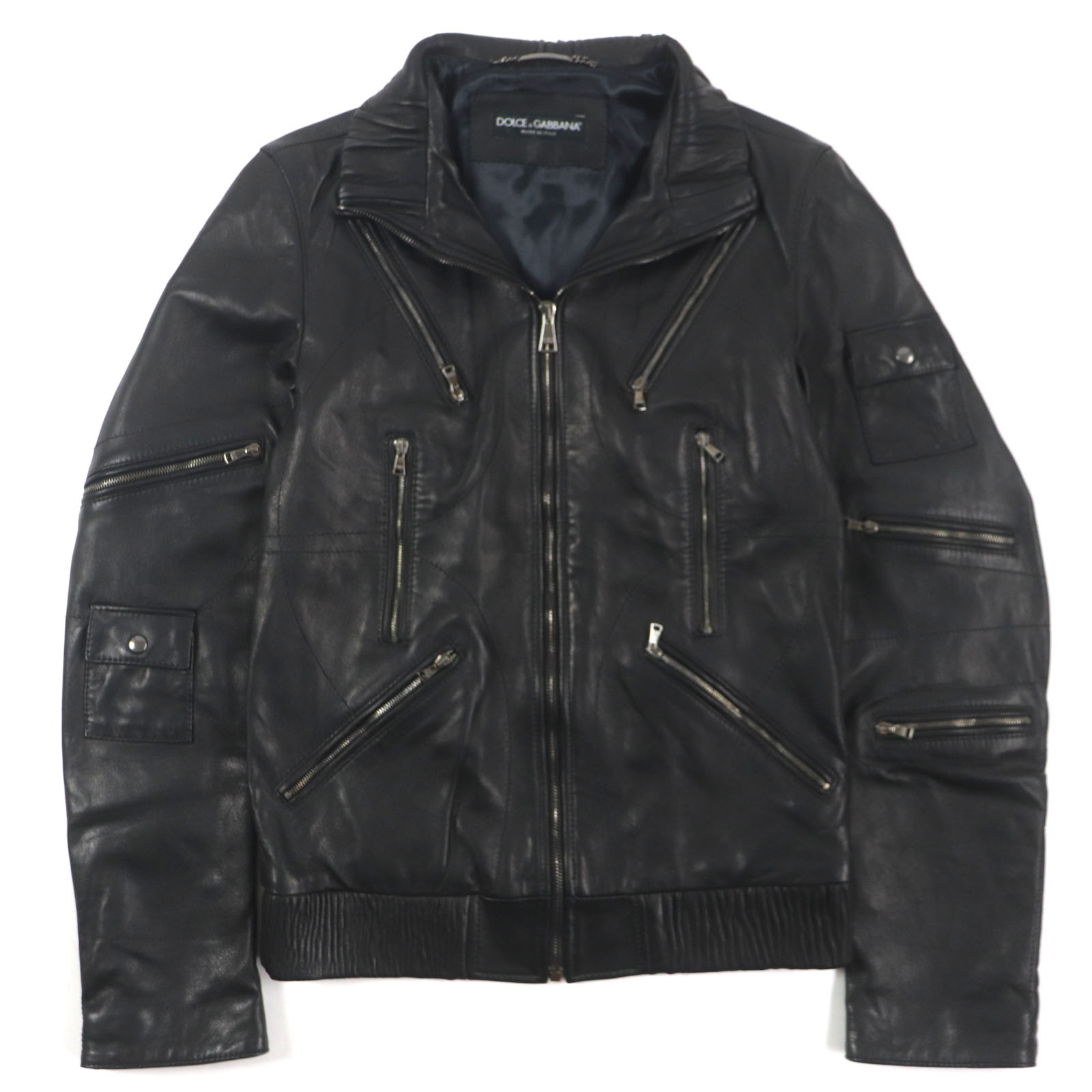 美品▼DOLCE&GABBANA ドルチェ&ガッバーナ ラムレザー 黒タグ マルチポケット ジップアップ ブルゾン ライダースジャケット ダークブラウン 44 イタリア製 正規品 メンズ【中古】|衣類&ブランドリサイクル GREEN