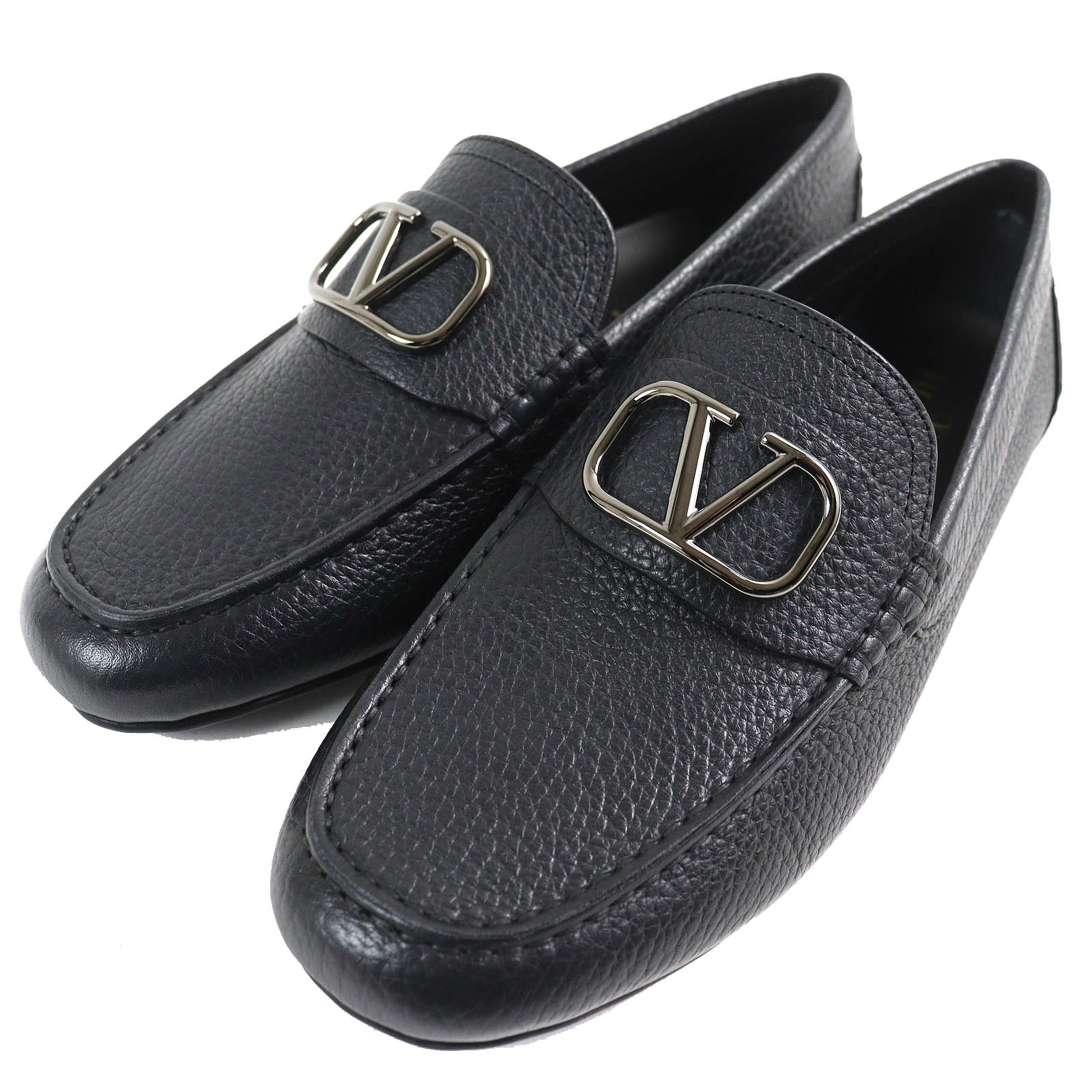 未当て嵌める品△Valentino Garavani ヴァレンティノガラヴァーニ UY2S0C32 Vロゴタイプ金具 なめし革 置き目毛革 ドライビングシューズ 黒いこと 42.5 保護すること袋付き添い人 イタリア製 メンズ オススメ◎【中古】