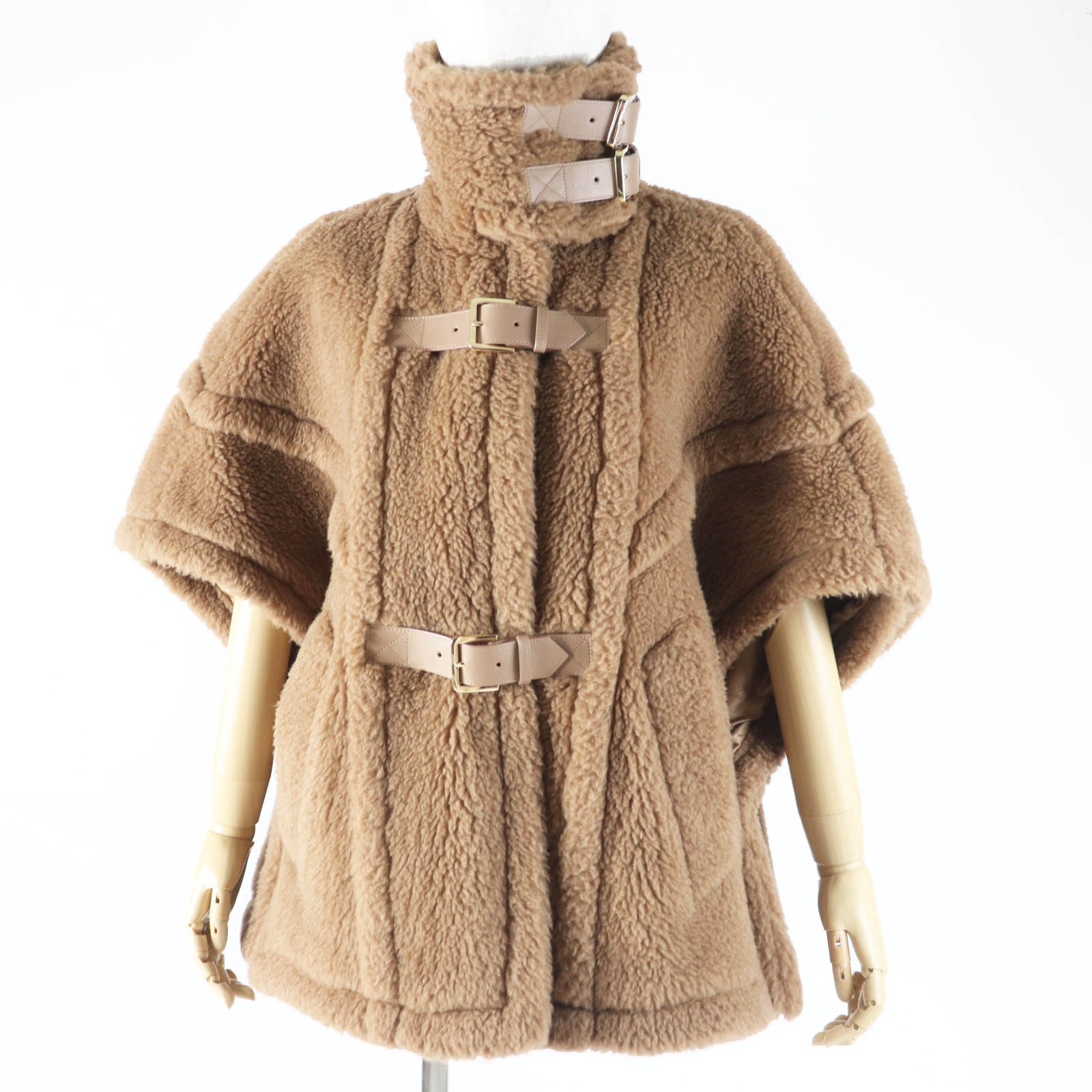 極美品◎Max Mara マックスマーラ 2023年製 白タグ RODANO テディベア キャメル シルク バックルベルト付き 裏地M柄 ポンチョ／ケープ コート ブラウン系 ゴールド金具 165／88A イタリア製 正規品 レディース【中古】｜衣類＆ブランドリサイクル GREEN