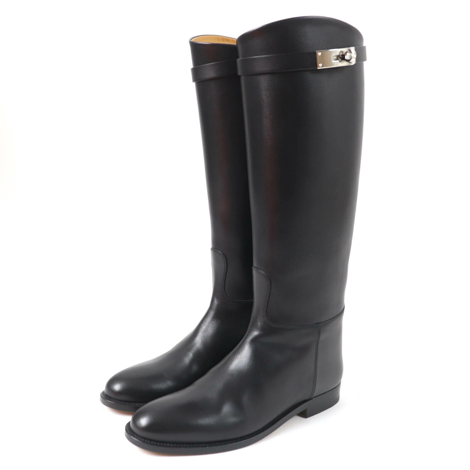 ★HERMES ロングブーツ スエード ゴールド 金具 ブラック 3107_6.jpg