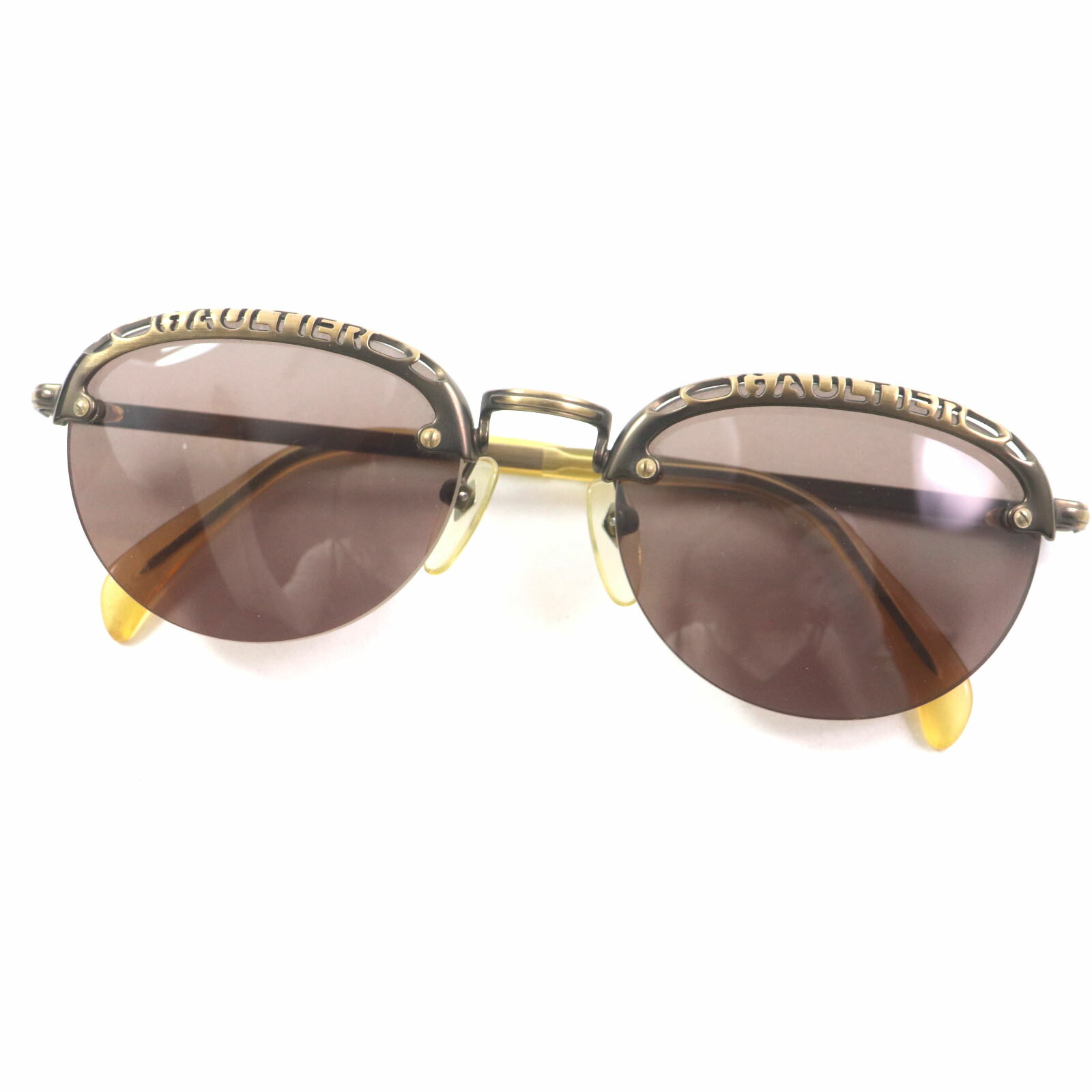 良品▼JEAN-PAUL GAULTIER ジャンポールゴルチエ 56-3175 オールド ロゴ刻印入り ハーフリム サングラス ゴールド クリアイエロー 日本製 メンズ【中古】