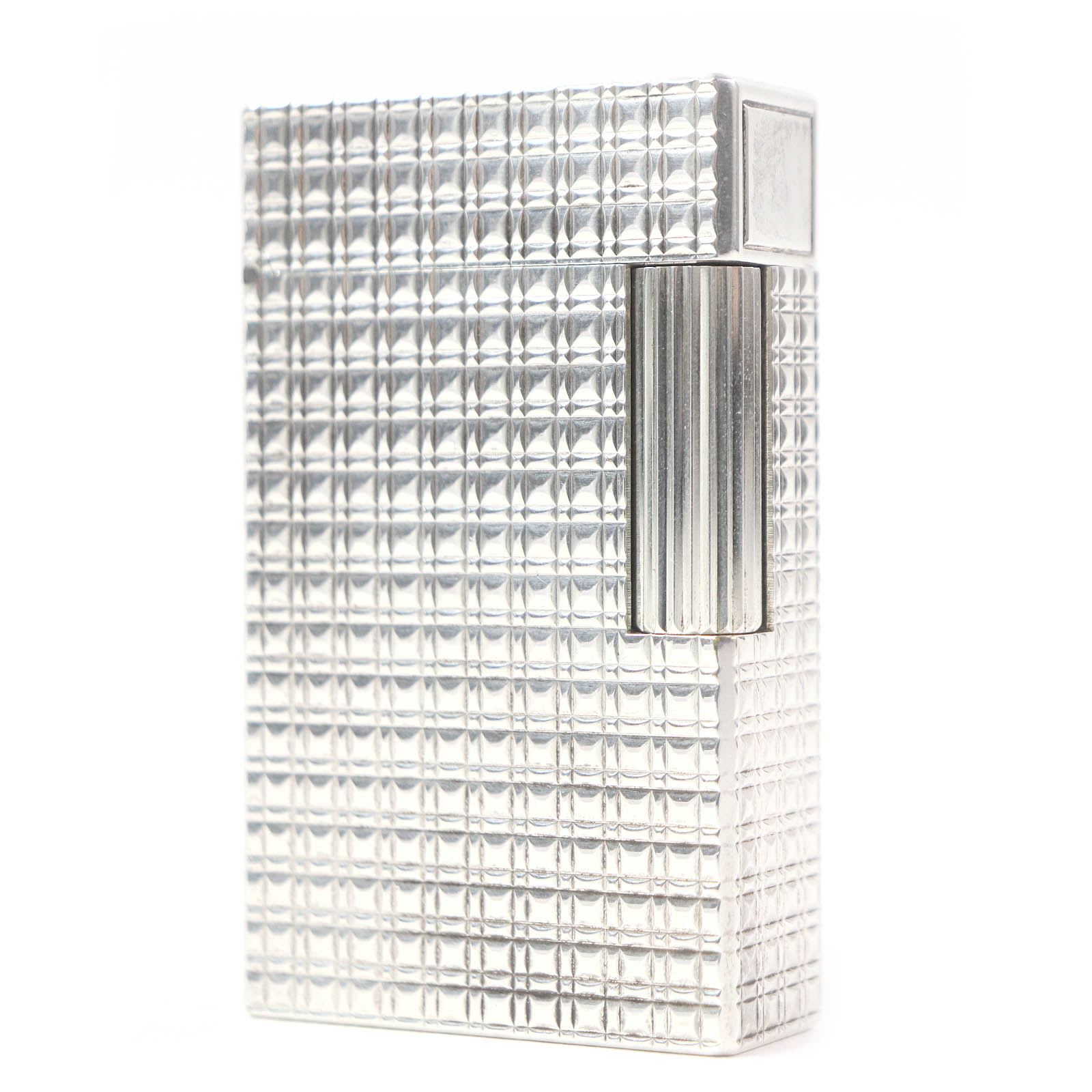 美品□Dupont デュポン ライン1 ロング ブロックチェック スクエア型 ローラー式 喫煙具 ガスライター シルバー フランス製 メンズ 着火確認済み【中古】