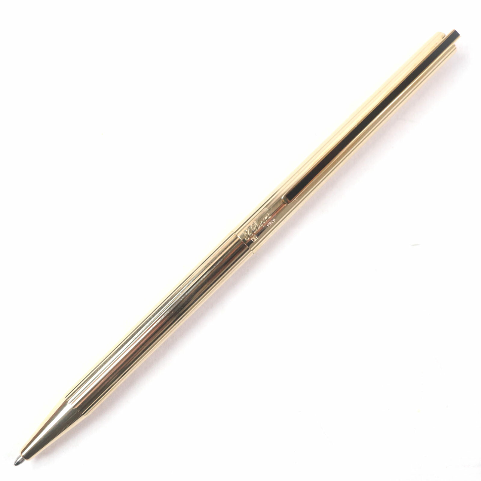 美品▼Dupont デュポン ヴィンテージ PG縞模様 ロゴタイプ目じるし入り口・入口 捩じれ式 ボールペン ゴールド 入れもの付き添い人 フランス共和国製 メンズ【中古】 筆記具-日用品雑貨・文房具・手芸-文房具・事務用品