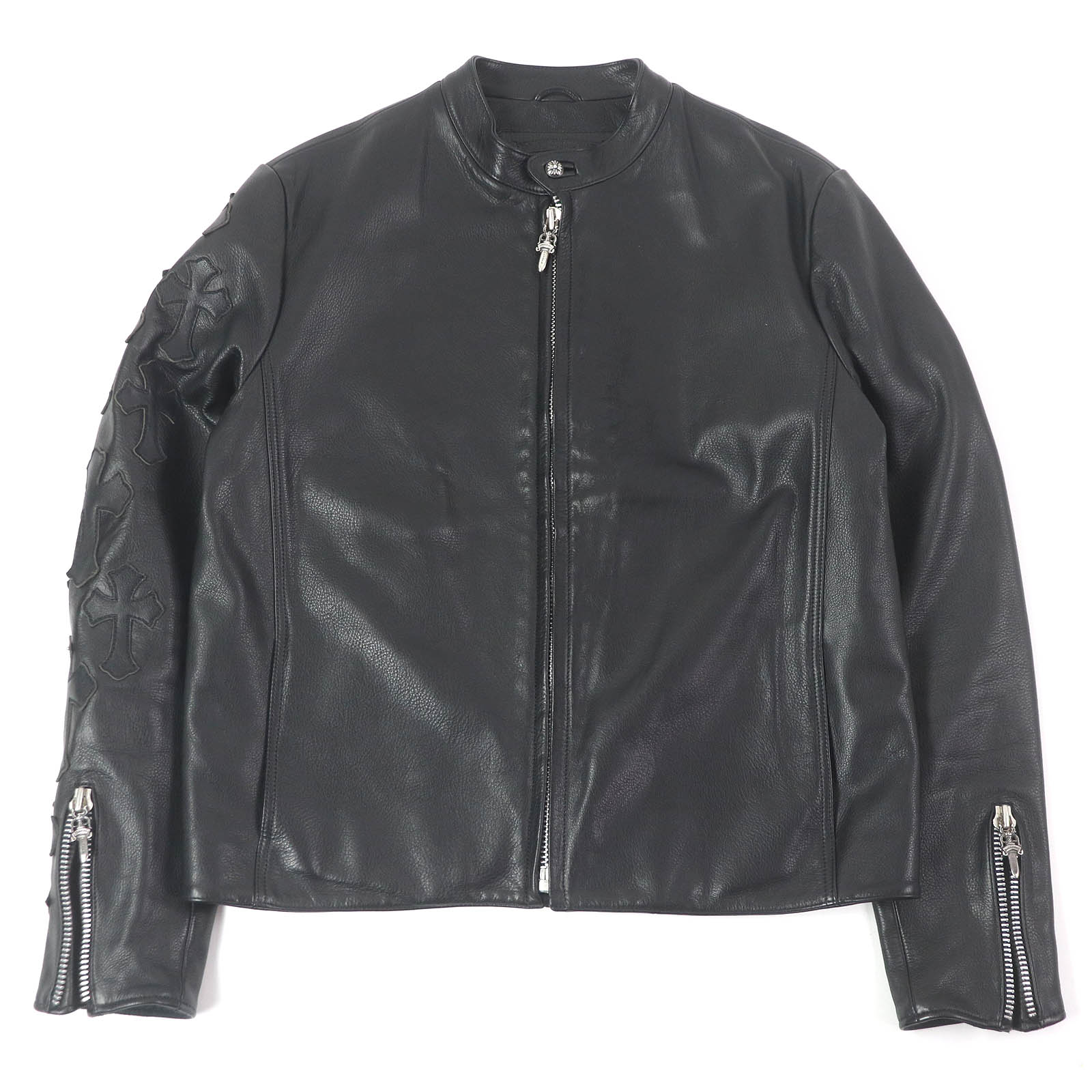 黒 シングルライダースジャケット クロムハーツ CHROME HEARTS クロムハーツ（原本無） 特注オーダー フレア