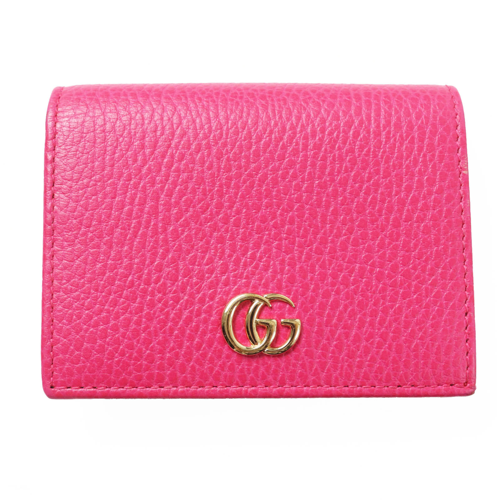 極美品◎GUCCI グッチ 456126 GGマーモント なめし革 ミニウォレット／二つ折り紙入れ ショッキングさくら色 ゴールド金具 箱・保護すること袋付き添い人 イタリア製 レディース【中古】