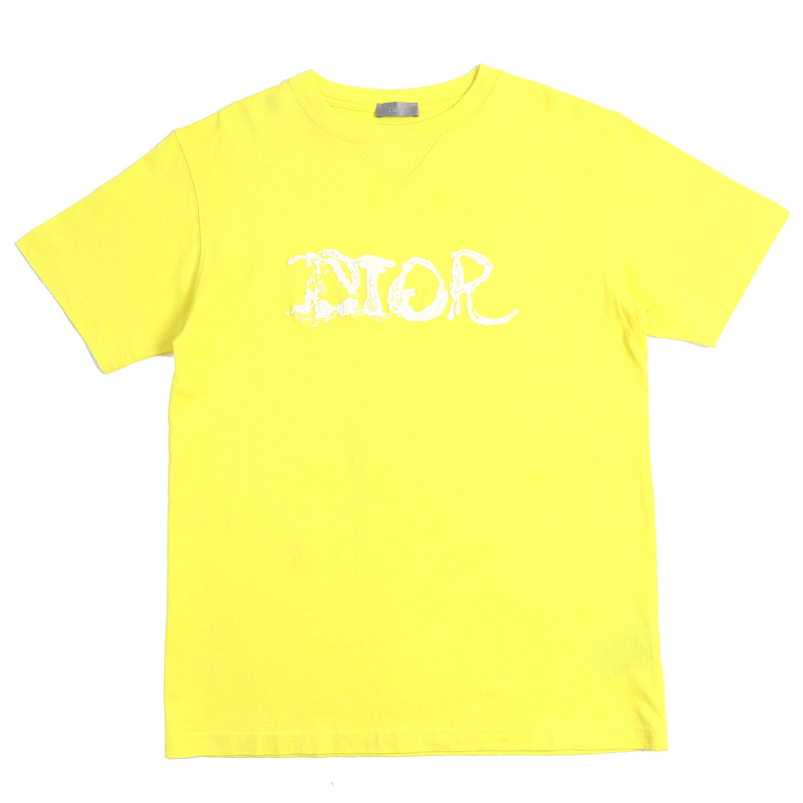 美品△DIOR Peter Doig ディオールオム ピーター・ドイグ 22AW 143J685C0677 コットン100％ ロゴエンブロイダリー 半袖Ｔシャツ イエロー ホワイト XS イタリア製 正規品 メンズ【中古】