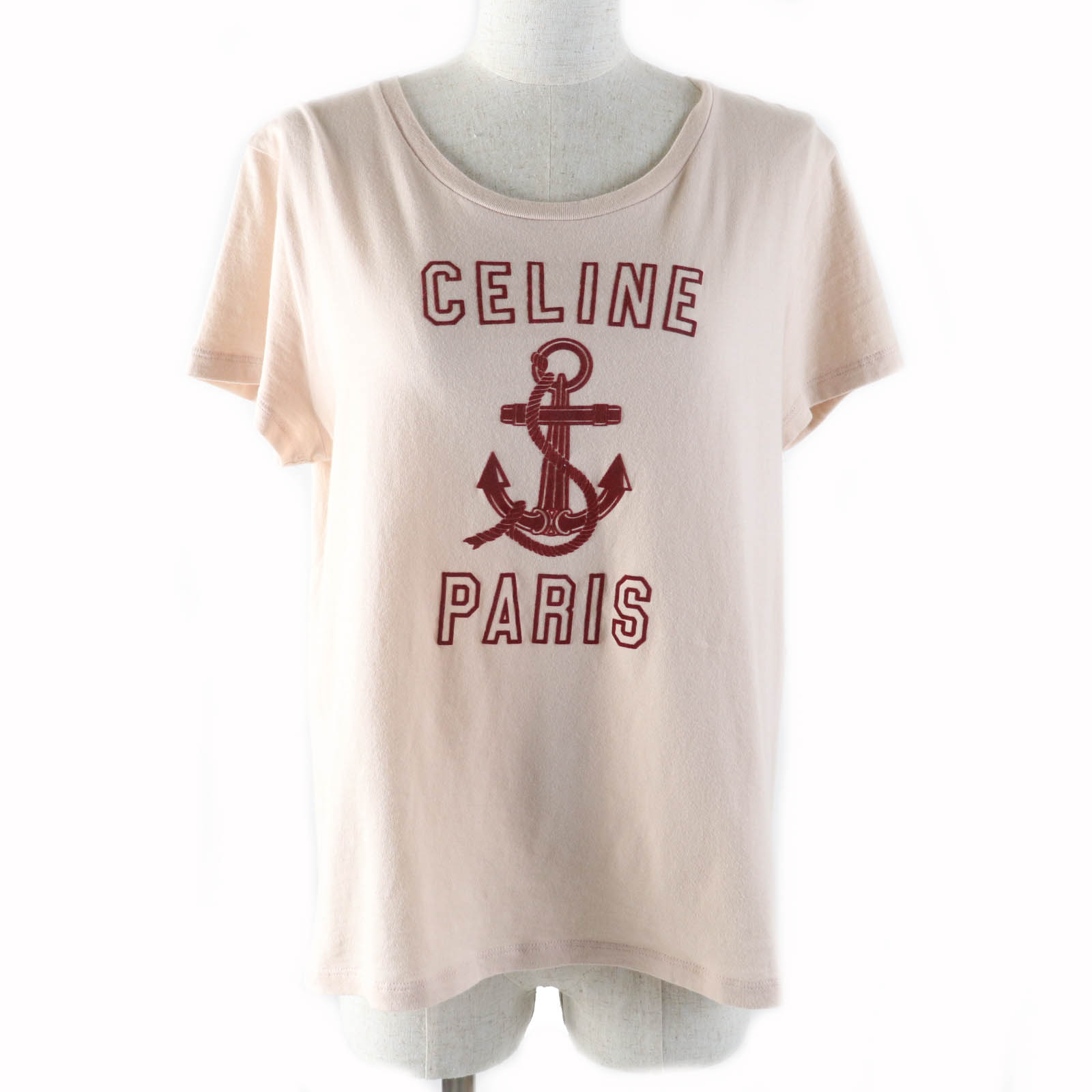 美品★CELINE セリーヌ 21SS 2X586114L コットン100% アンカーロゴ クルーネック 半袖Tシャツ ピンクベージュ L イタリア製 正規品 レディース【中古】|衣類&ブランドリサイクル GREEN