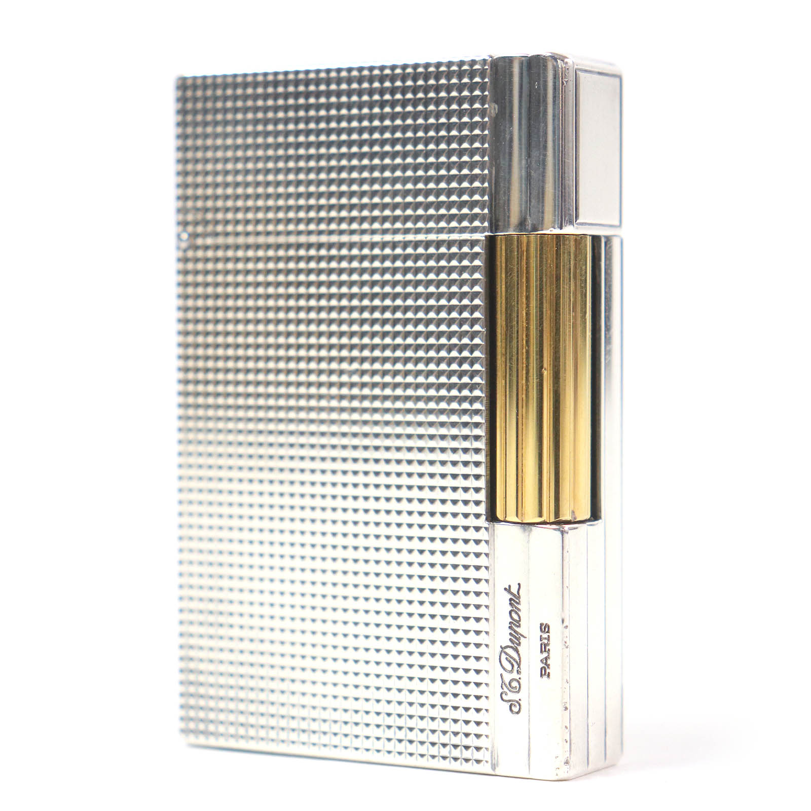 美品□Dupont デュポン ギャッツビー ダイヤモンドヘッド スクエア型 喫煙具 ガスライター シルバー ゴールド フランス製 メンズ 着火確認済み【中古】