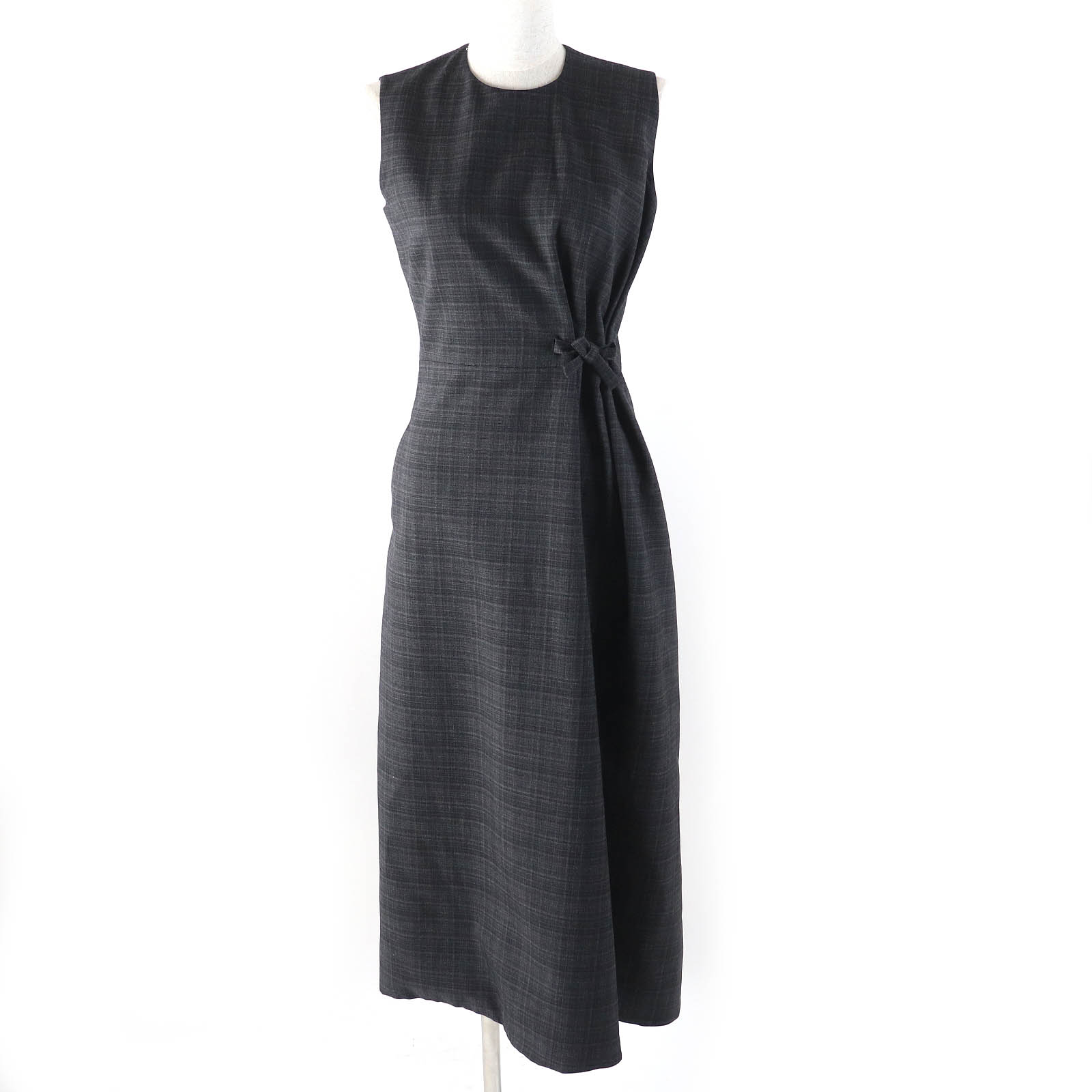 極美品△Christian Dior クリスチャンディオール 2023年製 341R30A1518 ウール100% リボン付き チェック ノースリーブ ロング ワンピース 裏地シルク100% ダークグレー系 38 フランス製 正規品 レディース オススメ◎【中古】|衣類&ブランドリサイクル GREEN