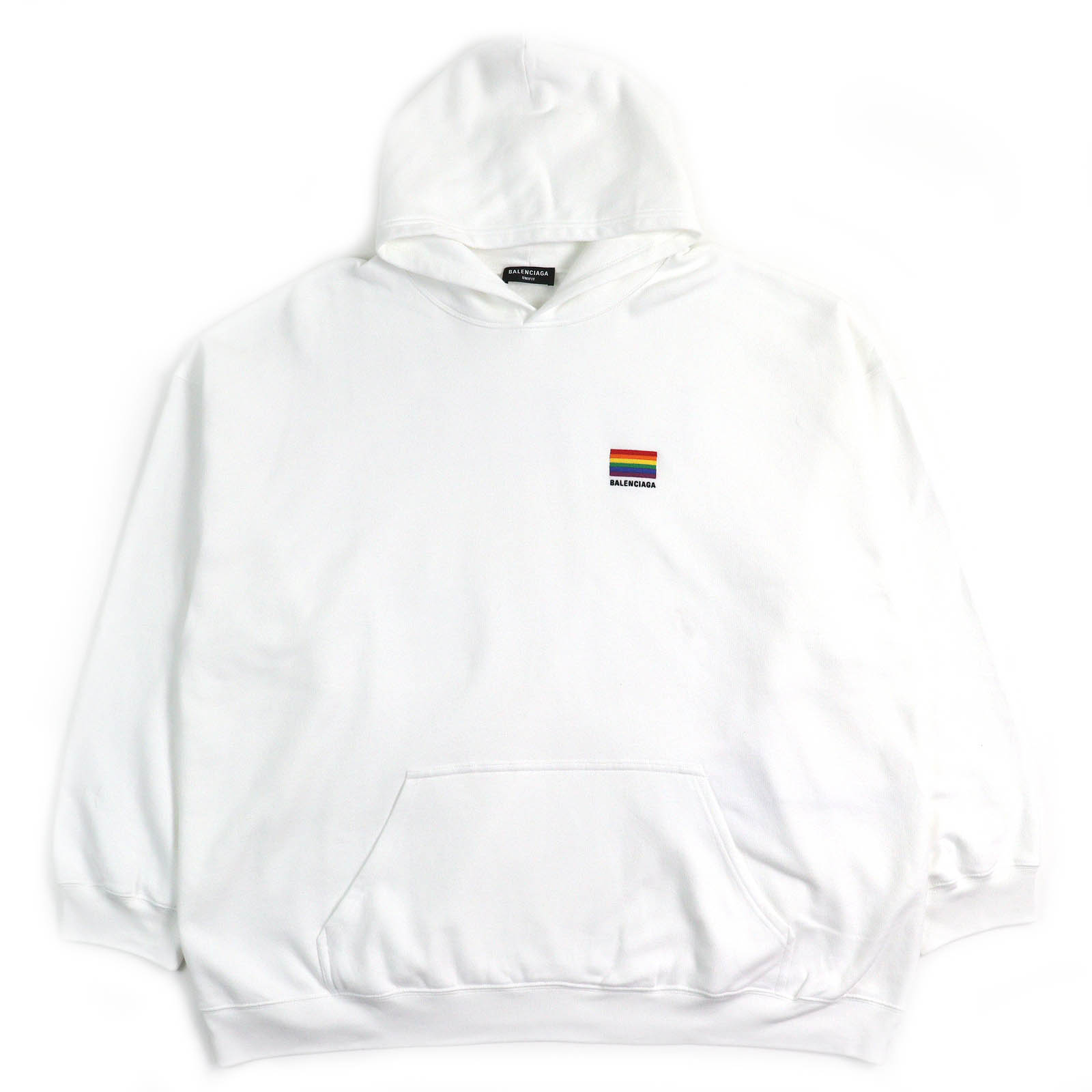 美品△BALENCIAGA バレンシアガ 21AW 651799 綿織物100％  LGBTQロゴタイプ 虹霓刺しゅう 厚地の外套大きさ ティーシャツ パーカー 白いこと L 置き目品 メンズ【中古】
