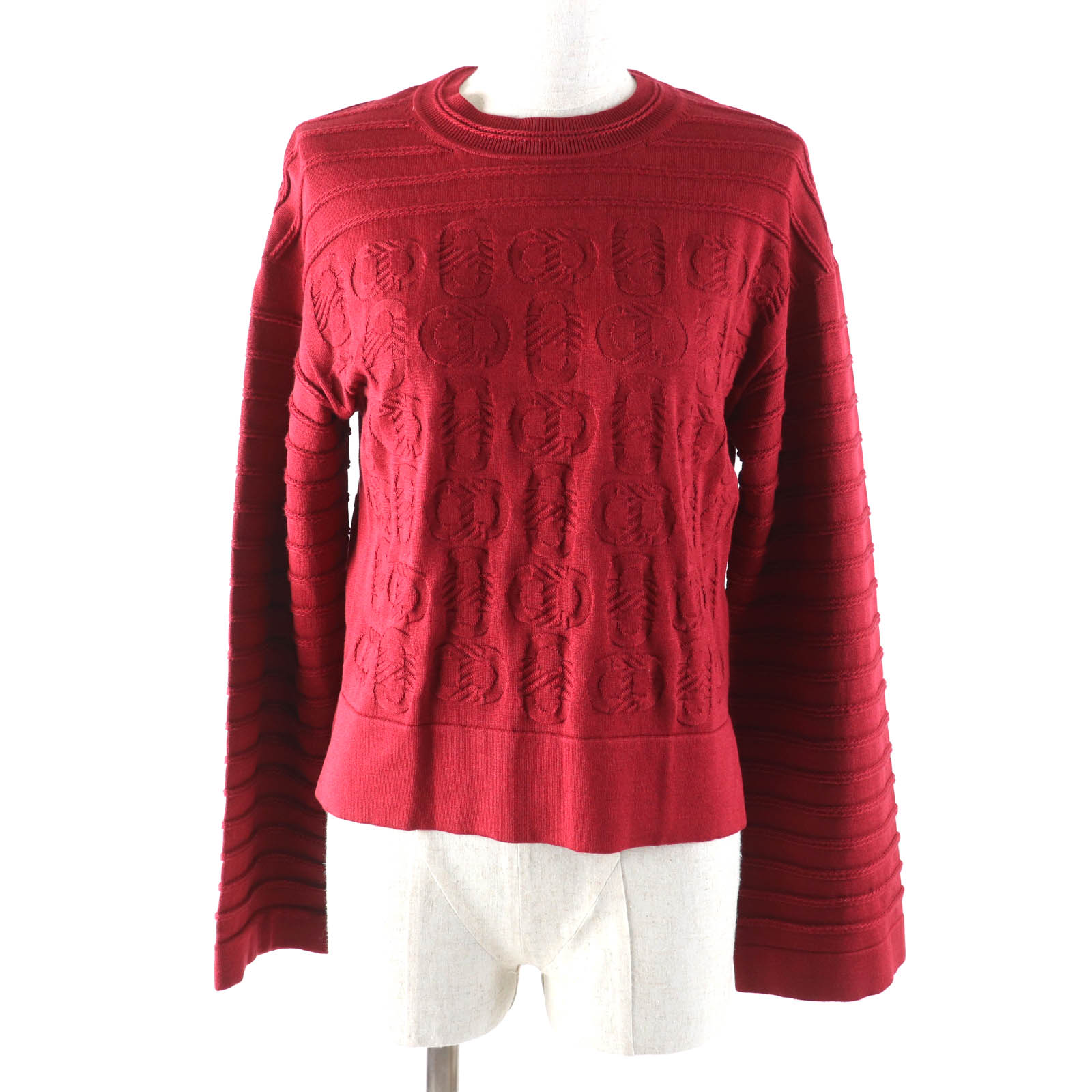 極美品★HERMES エルメス 23AW 3E2614D3 シルク混 シェーヌダンクル ワイドスリーブ ニット レッド系 34 イタリア製 正規品 レディース【中古】｜衣類＆ブランドリサイクル GREEN