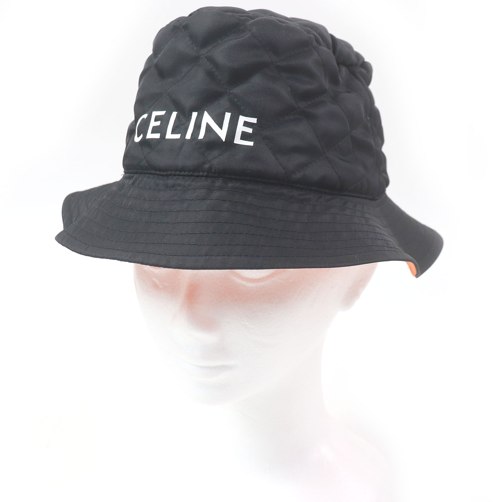 極美品□CELINE セリーヌ 2AUB0930C ロゴプリント 中綿 キルティング バケットハット 帽子 ブラック M フランス製 正規品 メンズ【中古】
