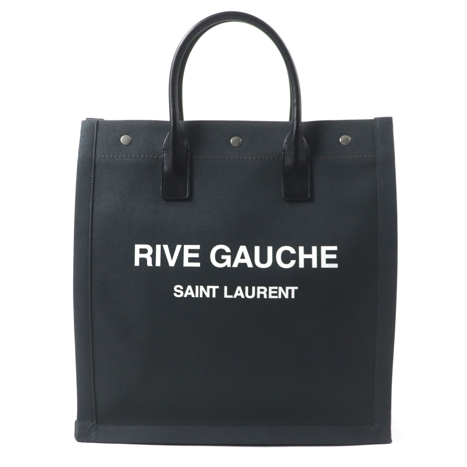 美品▼SAINT LAURENT PARIS サンローランパリ 632539 リヴゴーシュ N/S 帆布 なめし革 トートバッグ 暗然たる薄墨色 黒いこと イタリア製 メンズ【中古】