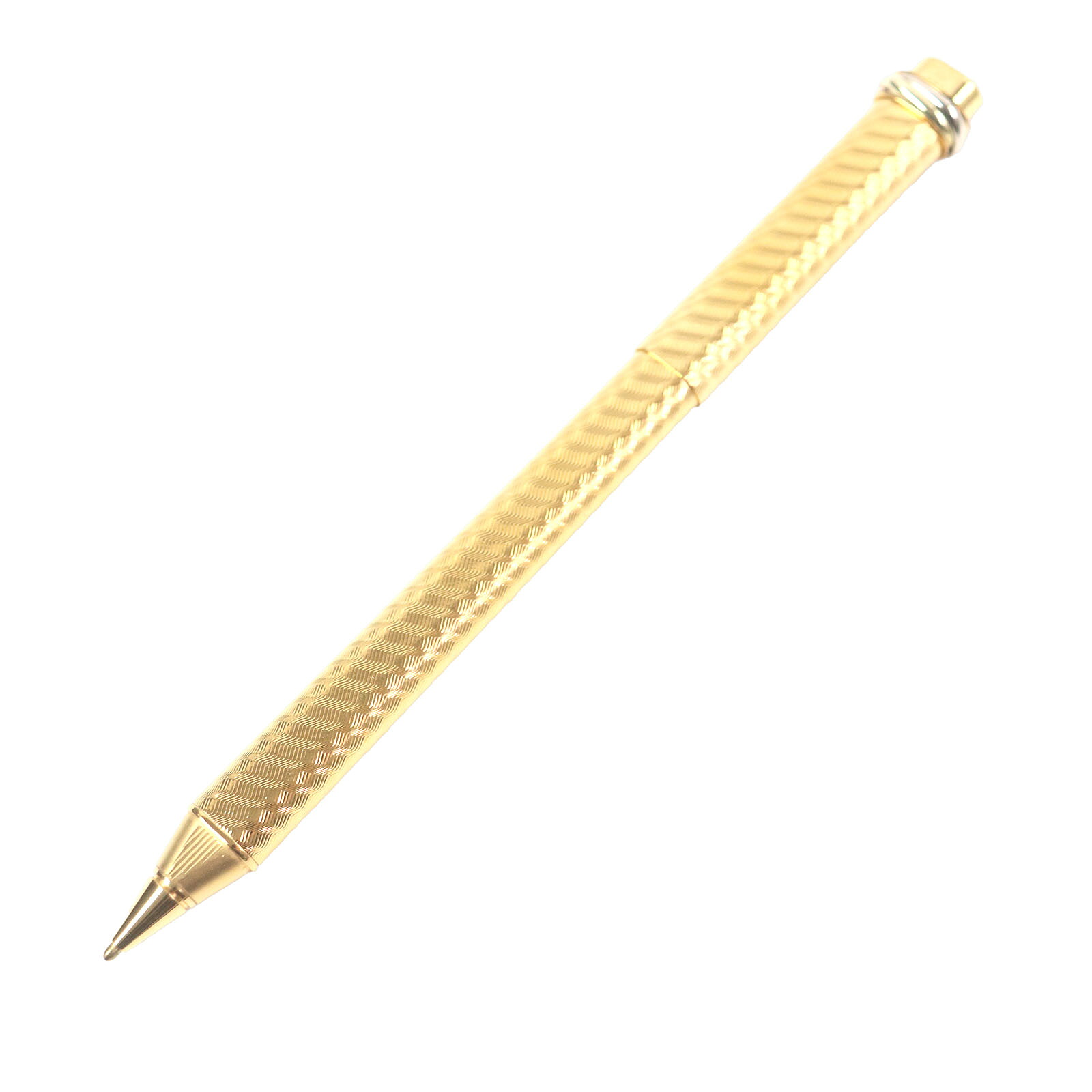 極美品□Cartier カルティエ ヴィンテージ トリニティ ドゥーブルC ウェーブ柄 キャップ式 ボールペン ゴールド ケース付き フランス製 メンズ【中古】