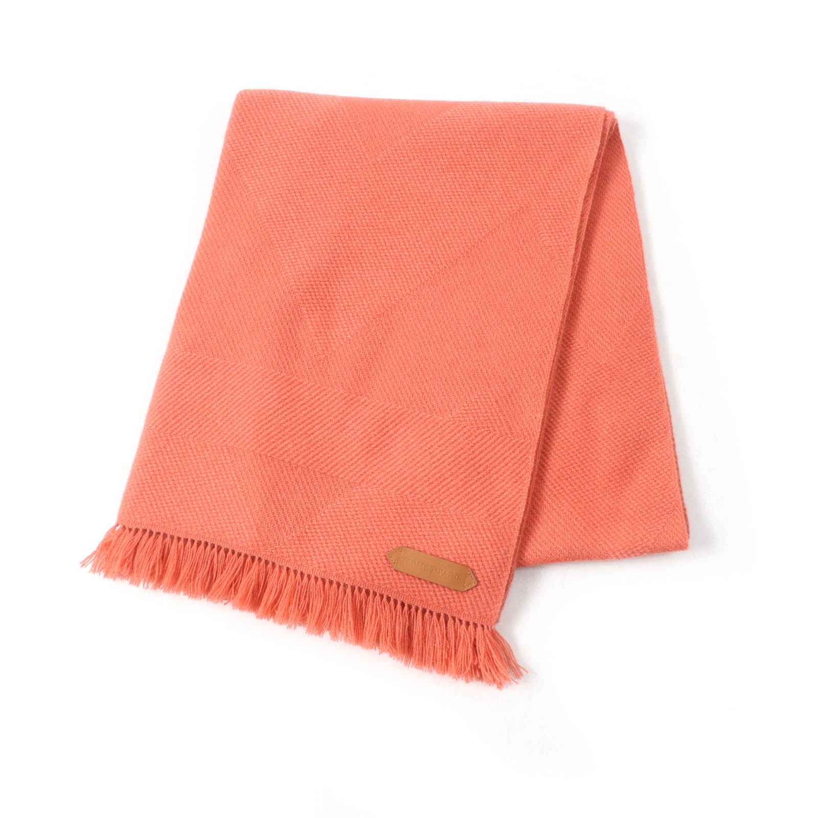 未当て嵌める品★HERMES エルメス 地びた シェブロン カシミール100％ Rose Blush レザーロゴパッチ・フリンジ付 袈裟 えり巻き 箱付き添い人 レディース【中古】
