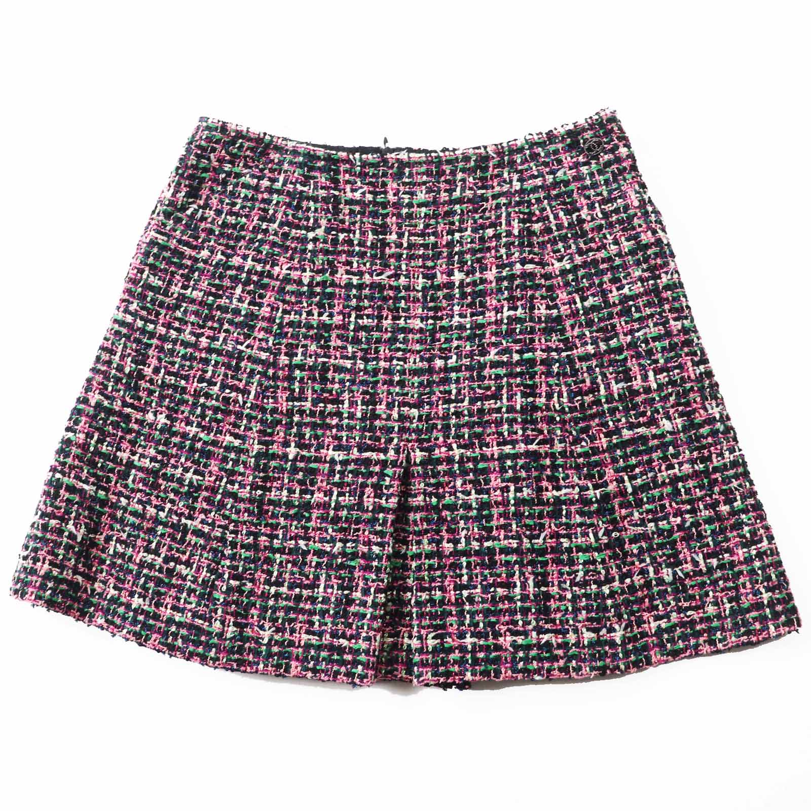 極美品◎CHANEL シャネル P60792 ココマーク ミックスツイード 台形 スカート 裏地シルク100％ マルチ 36 フランス製 レディース【中古】