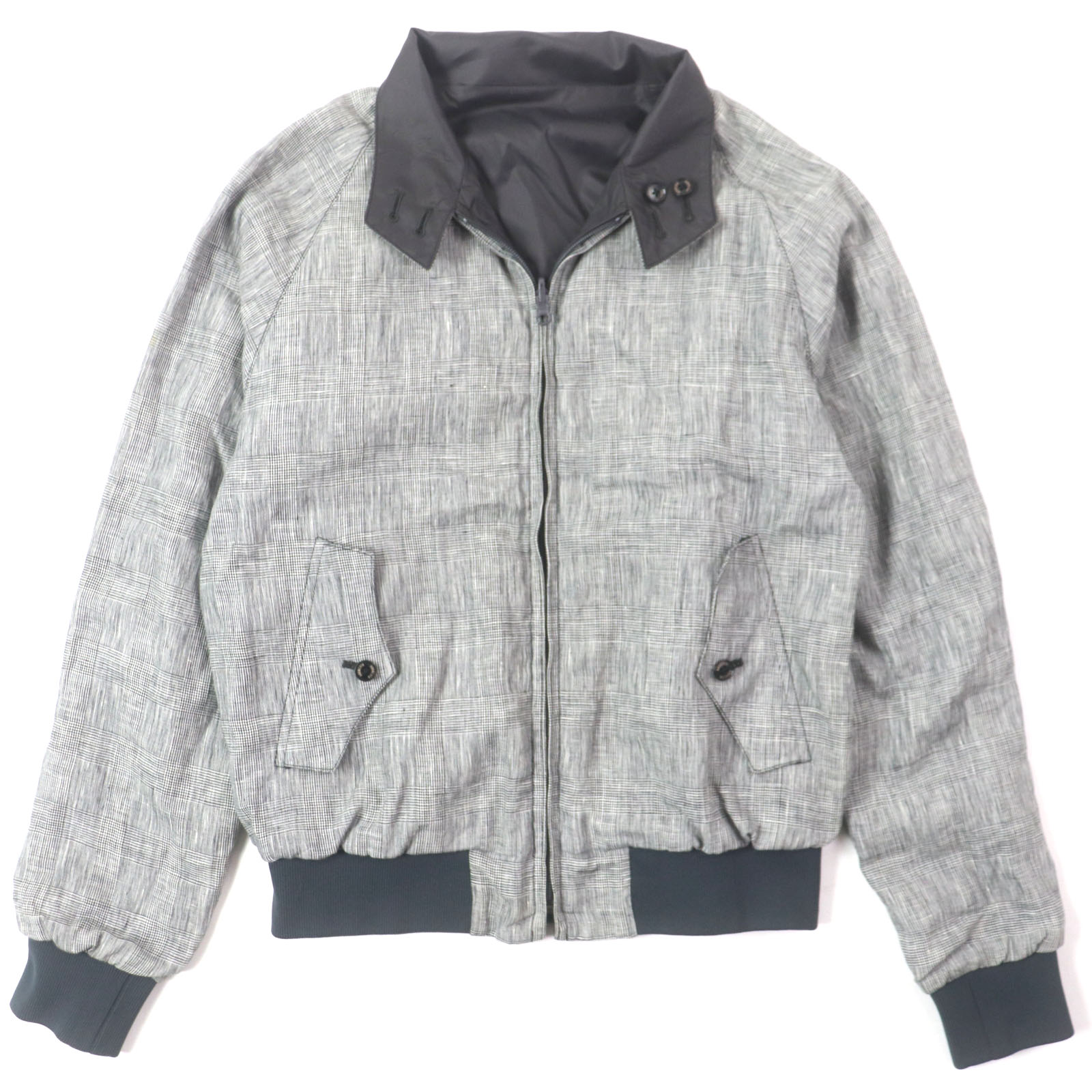 極美品▼BARACUTA バラクータ G9 古典派音楽ひな型 リネン100% ビームスプラス別注 リヴァーシブル グレインチェック ロゴタイプ入り口・入口名取り草 ジップアップ 律動的な調子いの一番 薄墨色 38 日本製 定まり品 メンズ【中古】
