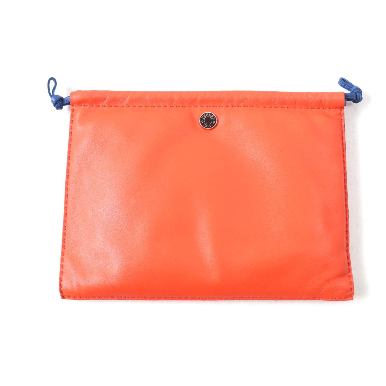 良品★HERMES エルメス ピロー しろがね色金具 セリエボタン付 アニョーミロ スイフト かざり付ける合財袋 オレンジ色 青碧 U目じるし 箱・保護すること袋付き添い人 フランス共和国製 レディース【中古】