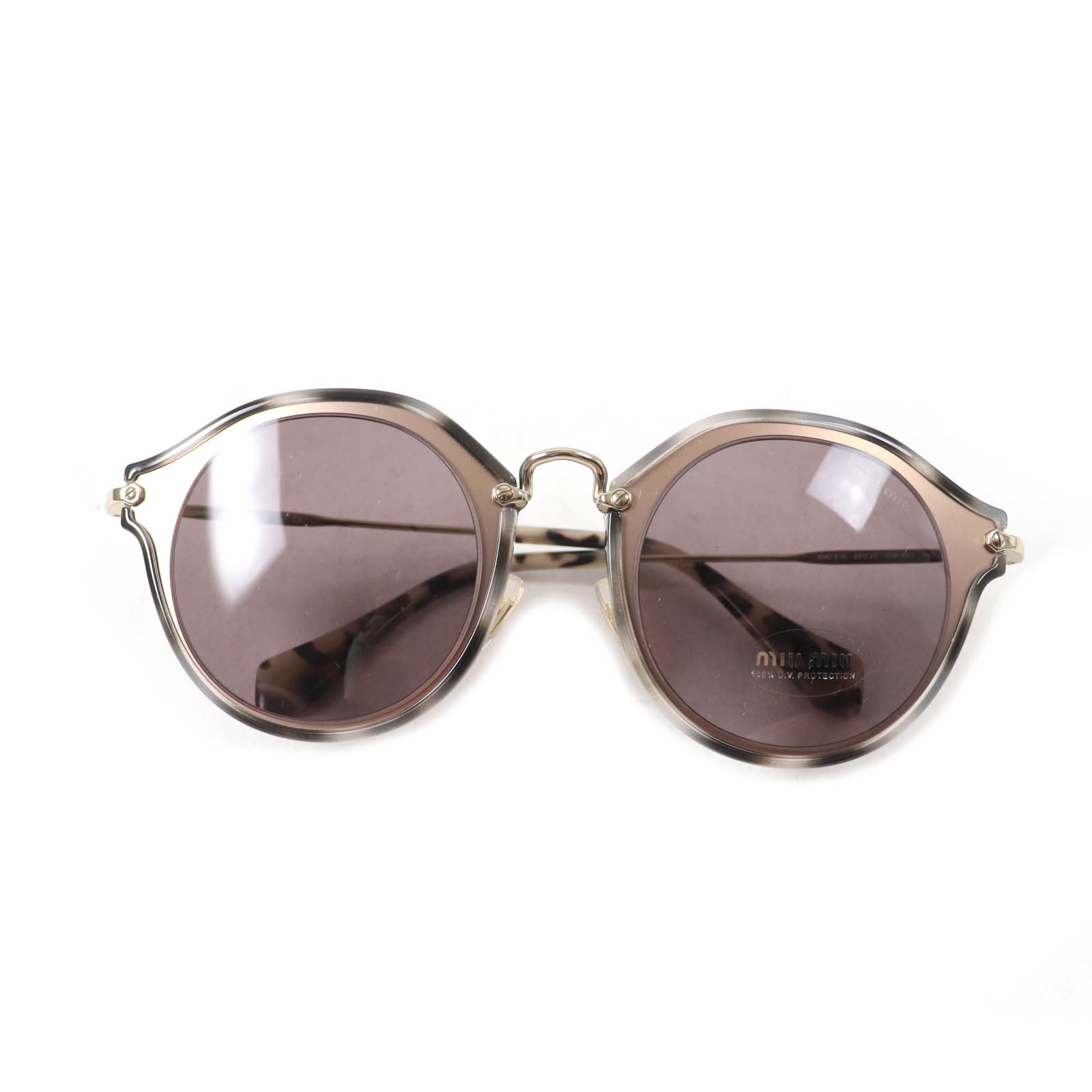 未使用品★Miu Miu ミュウ ミュウ SMU51S レオパード柄 ロゴ入り ウェリントン サングラス グレー 49□23 140 箱・保存袋・ケース付き イタリア製 レディース【中古】