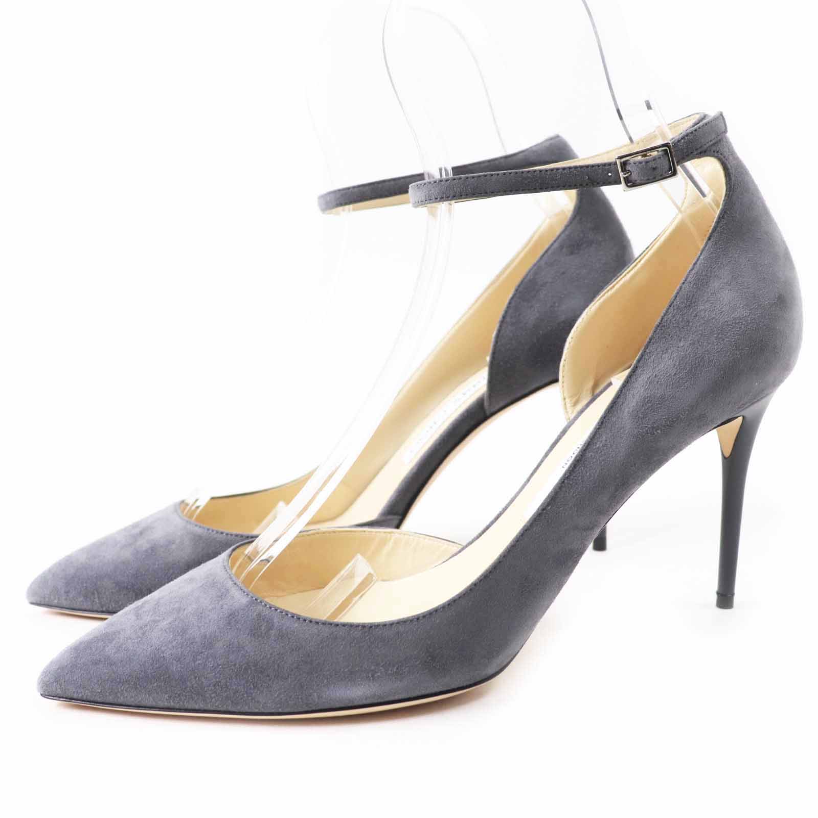 未使用品◎JIMMY CHOO ジミーチュウ LUCY85 アンクルストラップ付 ポインテッドトゥ ピンヒール スウェードレザー パンプス ダークグレー 38.5 箱・保存袋付き イタリア製 レディース【中古】|衣類&ブランドリサイクル GREEN