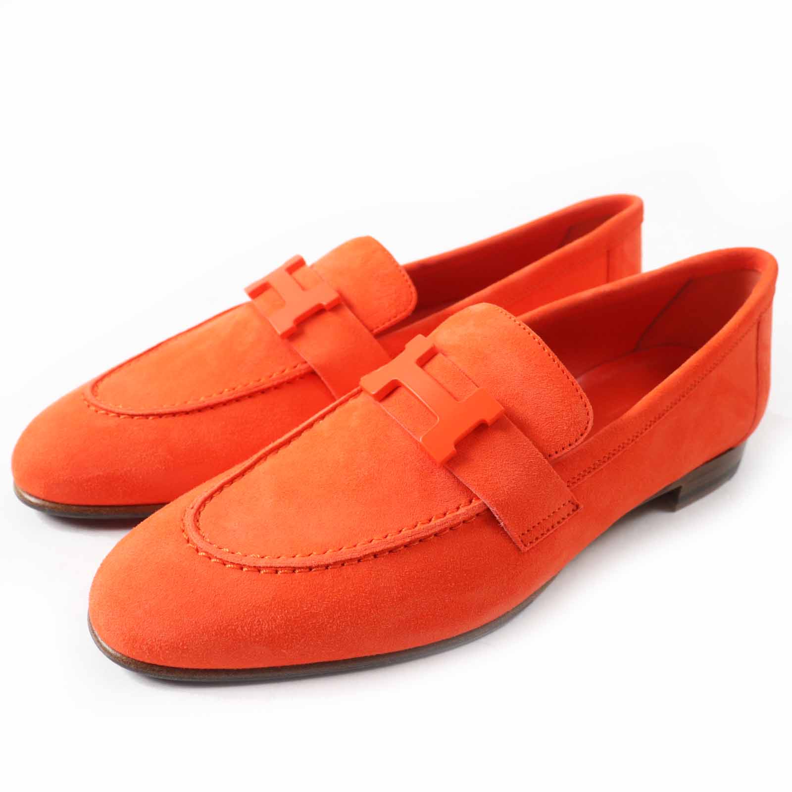 未使用品◎HERMES エルメス モカシン パリ コンスタンス シェーヴル・ヴェロア ローファー オレンジ 37 箱・保存袋付き イタリア製 正規品 レディース【中古】
