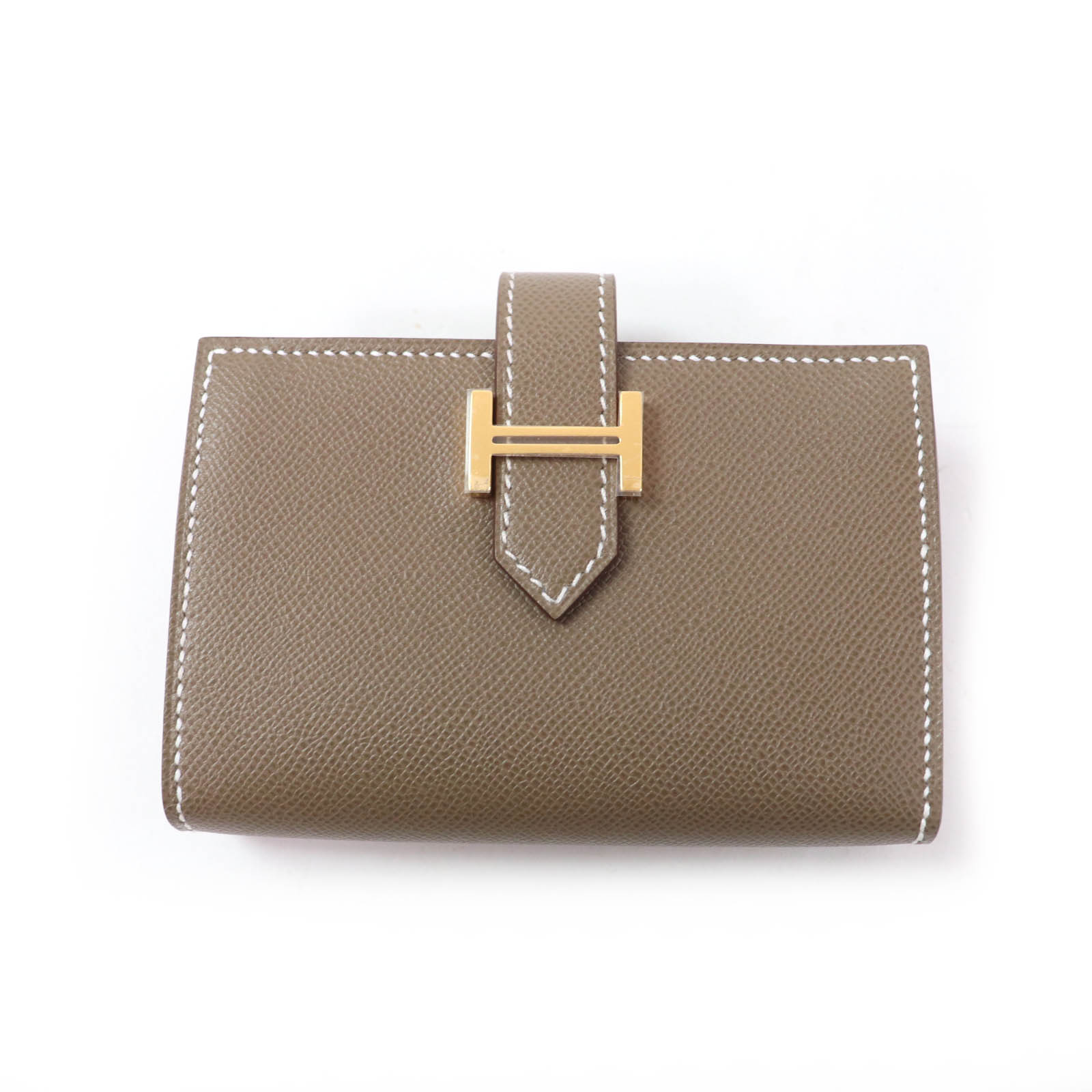 未当てはめる品★HERMES エルメス ベアン ミニ エトゥープ ゴールド金具 Hロゴタイプ金具 ミニウォレット コインケース付 ヴォーマダム 歌留多容れもの W目じるし 箱付き添い人 フランス共和国製 レディース【中古】