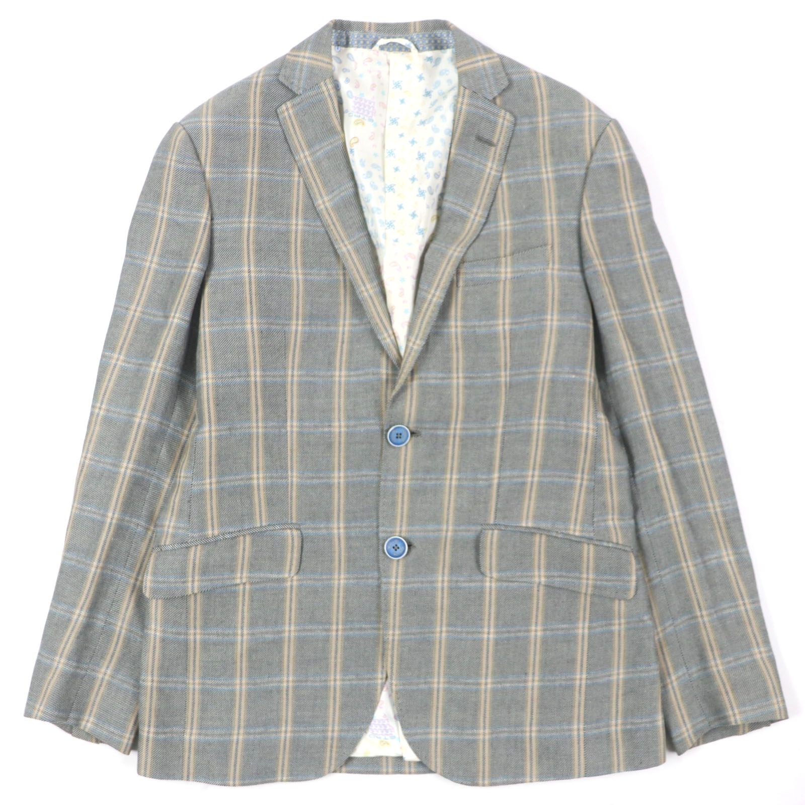 美品▼ETRO エトロ 毛糸 リネン 裏地ペイズリー柄 ロゴタイプ入り口・入口名取り草 ツィード シングル上衣 テーラードジャケット 黒いこと系 赤銅色 48 イタリア製 定まり品 メンズ【中古】