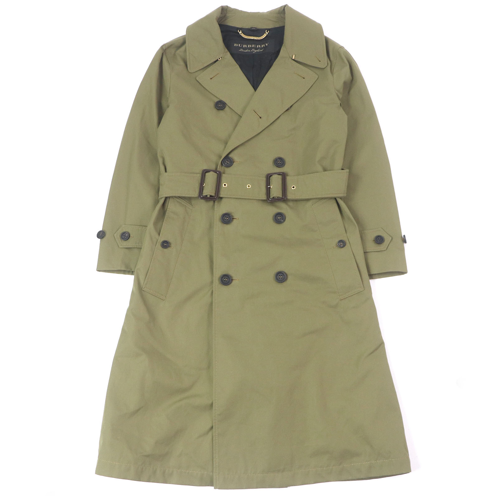 極美品□BURBERRY バーバリー 4551350 コットン100% ロゴボタン トレンチコート スプリングコート カーキ 44 ガーメント付き イタリア製 正規品 メンズ【中古】｜衣類＆ブランドリサイクル GREEN