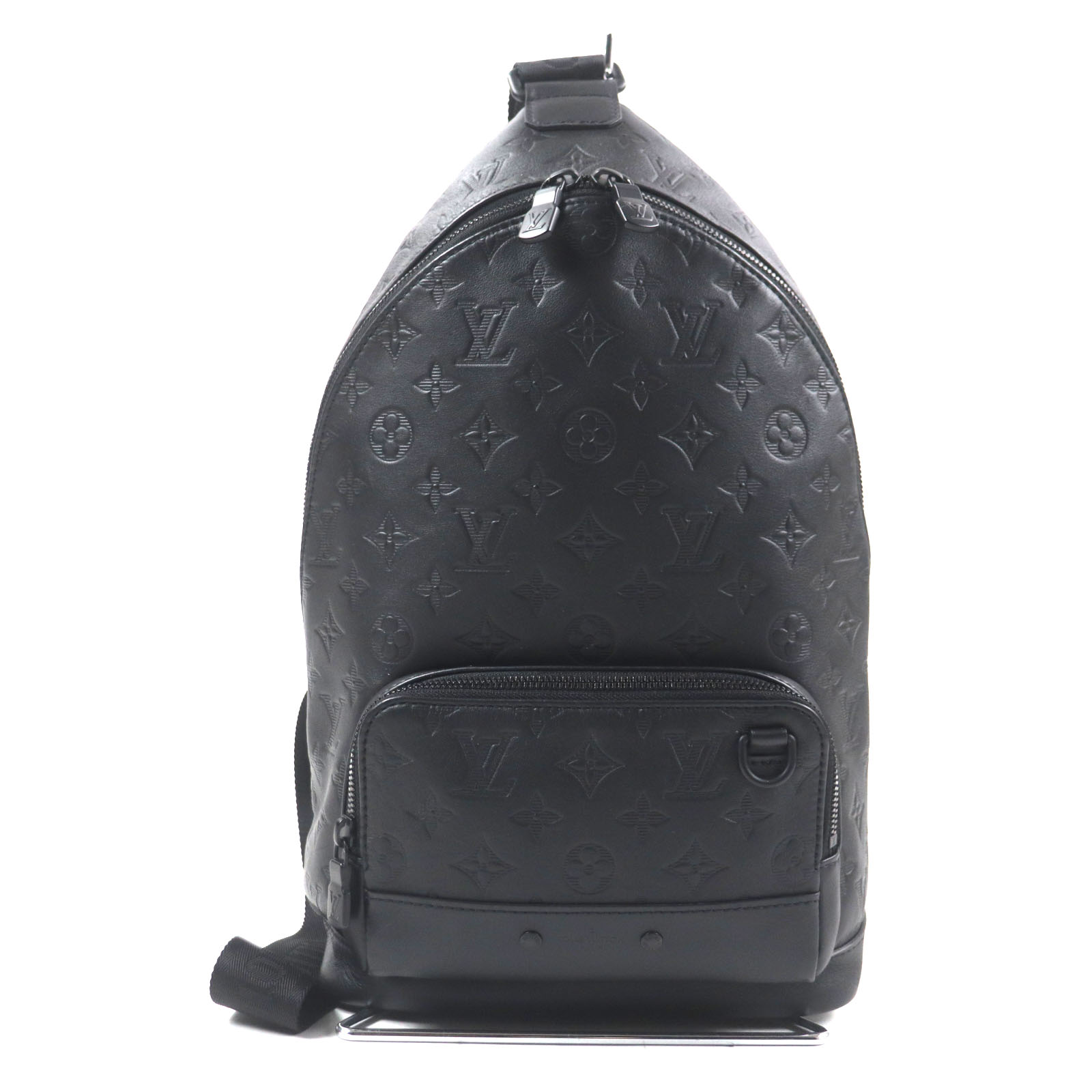 美品▼LOUIS VUITTON ルイヴィトン M46107 モノグラムシャドウ レーサー スリングバッグ レザー ボディバッグ ブラック 保存袋付き スペイン製 メンズ【中古】