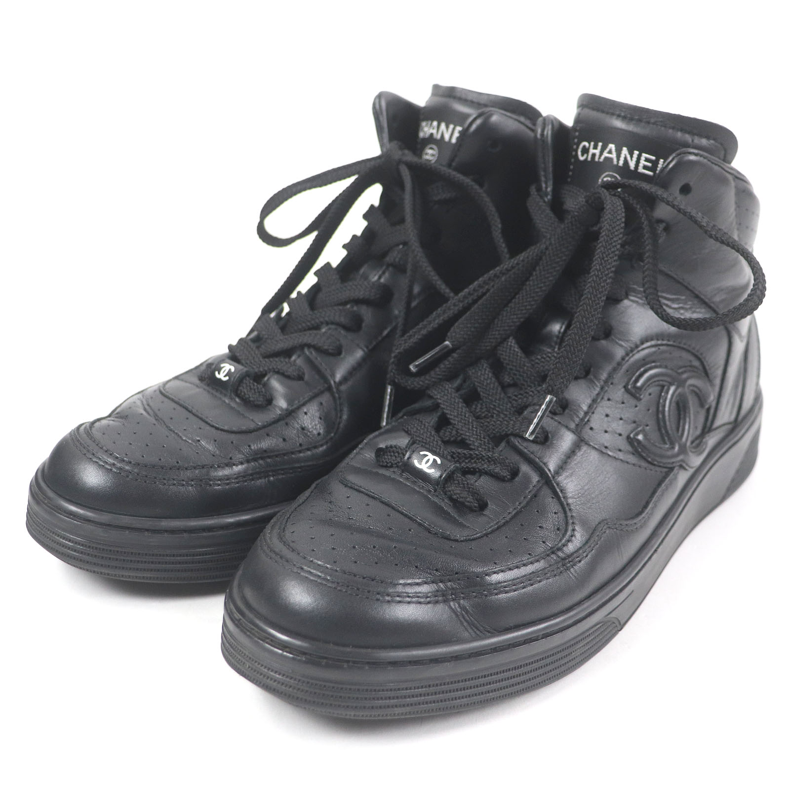 Chanel 黒 レザー ハイカットスニーカー 楽天市場】CHANEL シャネル サイドジップ ハイカット スニーカー