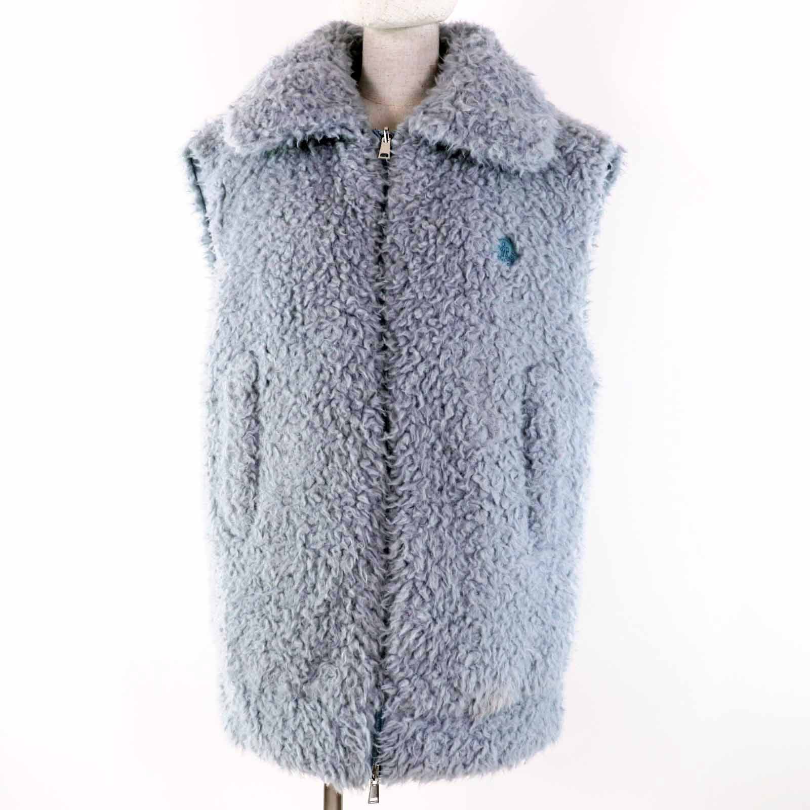 美品◎MONCLER モンクレール 22-23AW ACHARD アシャール エコファー リバーシブル フード付き ZIP ダウンベスト ライトブルー 1 正規品 レディース【中古】