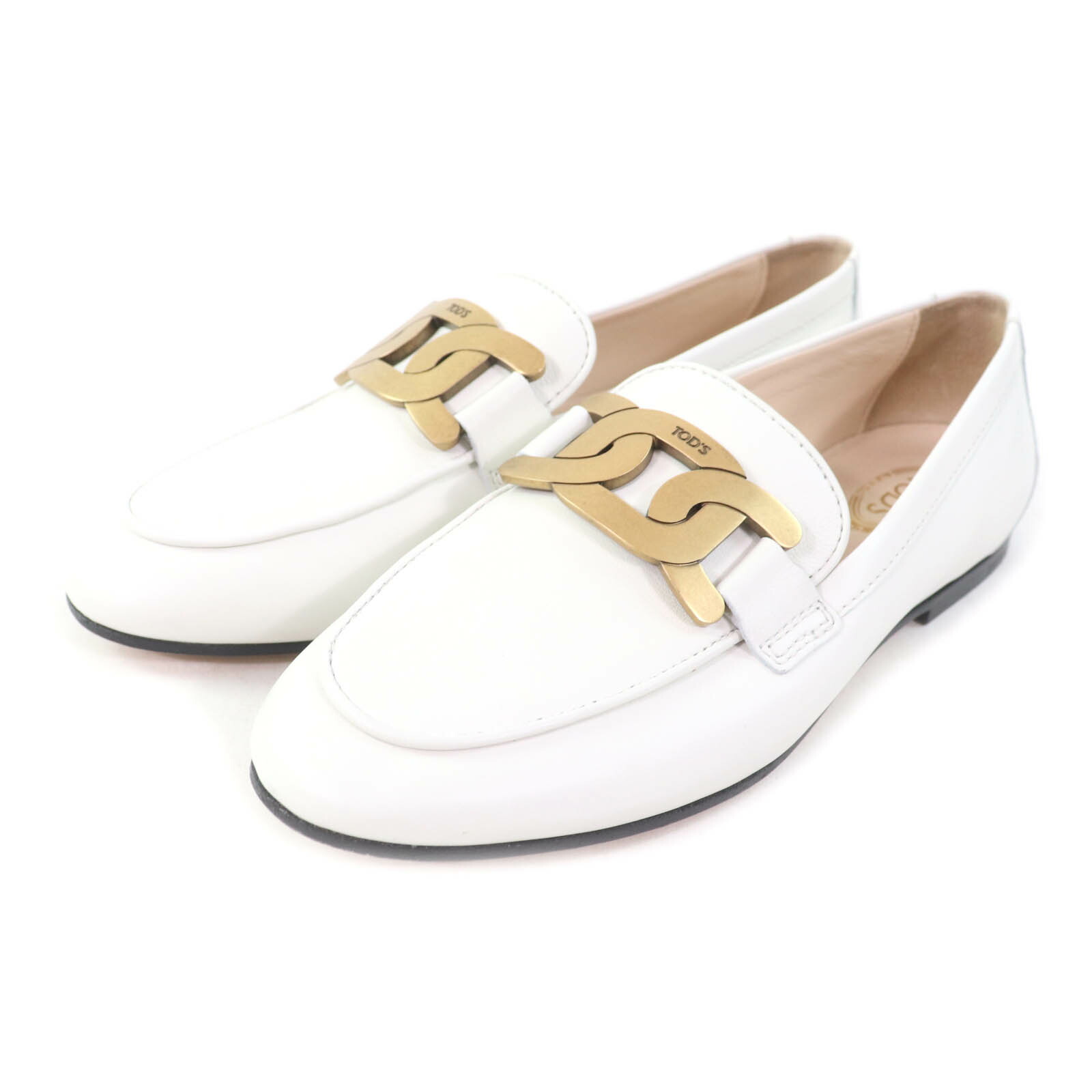 美品★TOD’S トッズ WXW79A0DD00MID ケイト チェーン店楽想 なめし革 置き目毛革 白いこと ゴールド金具 36 箱・保護すること袋付き添い人 イタリア共和国製【中古】 ローファー-レディース靴-靴