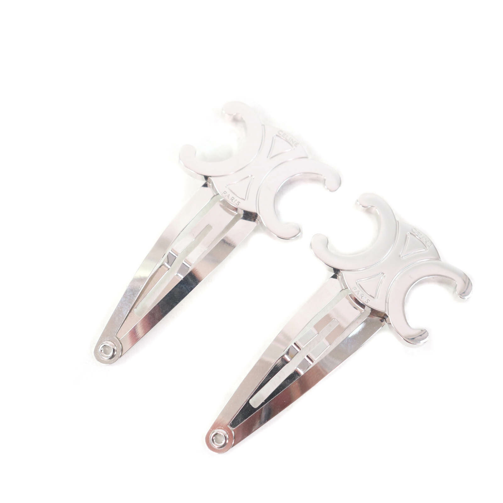 極美品　セリーヌ　トリオンフ　ヘアピン　ヘアクリップ　レザー　ブラウン CELINE ヘアクリップ 460TD3BCS レザー トリオンフ(505814695