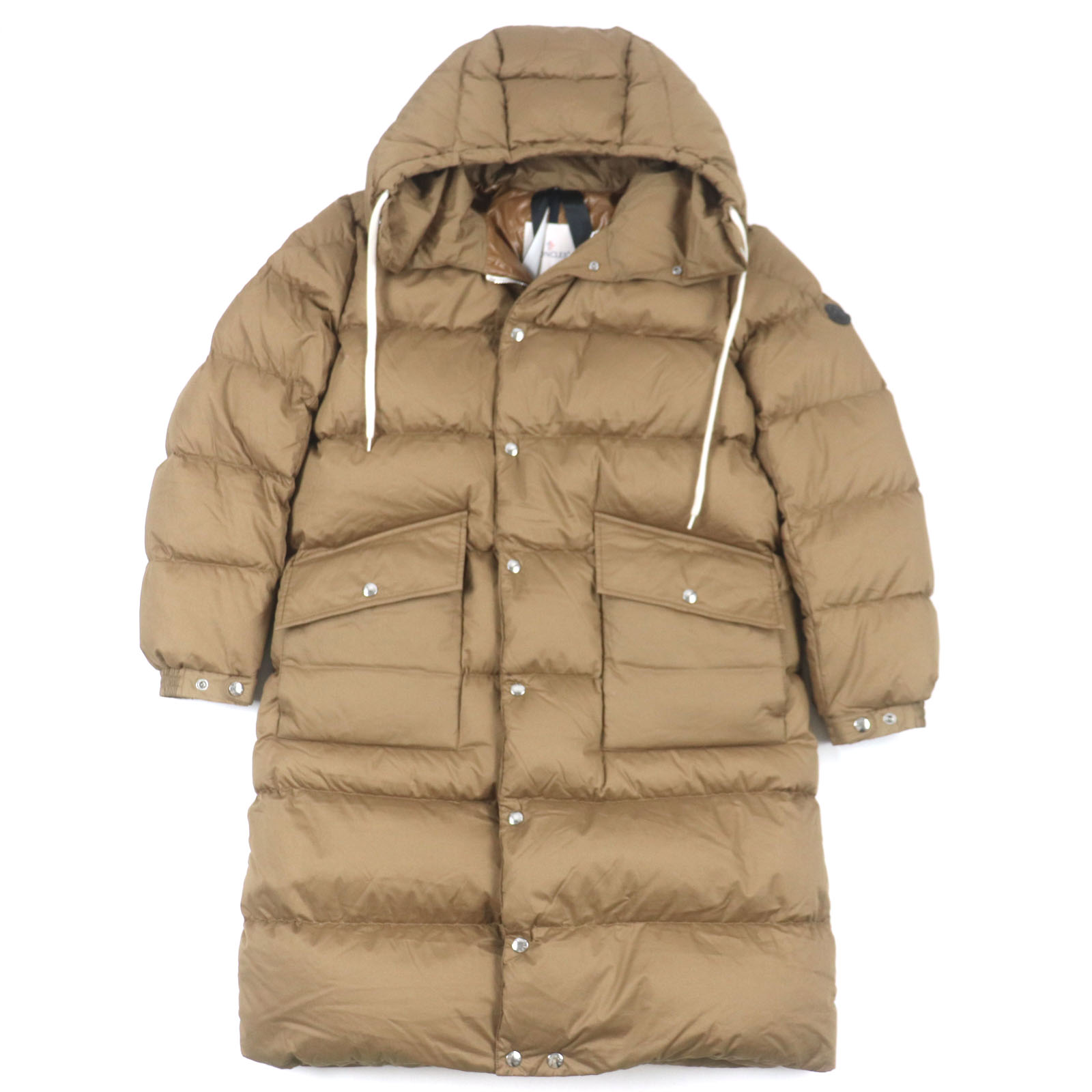 美品▼MONCLER モンクレール 20-21AW ROUBAUD フード・レザーワッペン付き ダブルジップアップ ダウンコート ブラウン 1 ハンガー・ガーメント付き 正規品 メンズ【中古】