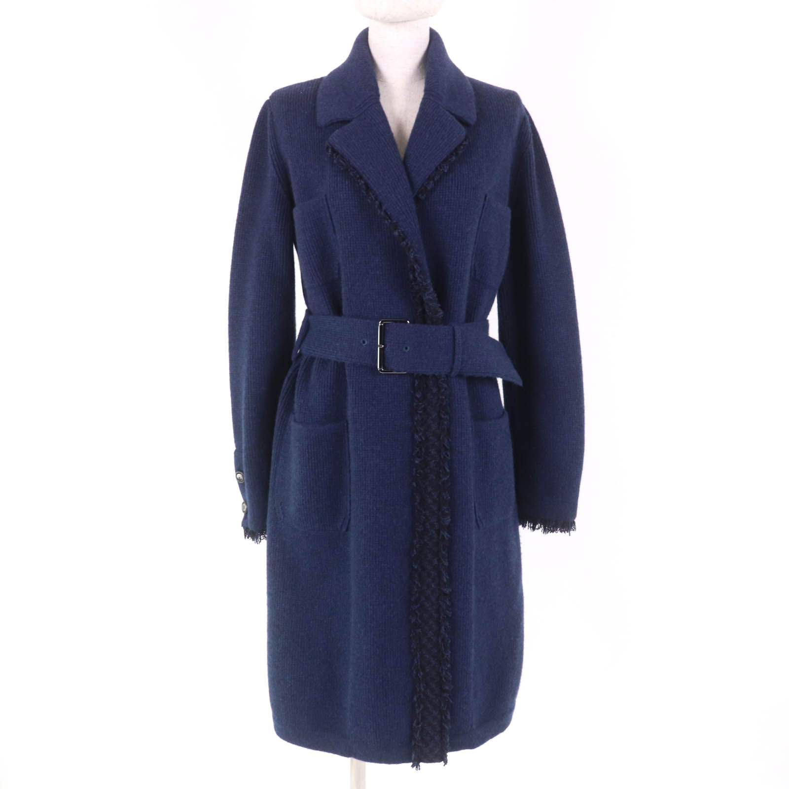 極美品☆CHANEL シャネル 17B P57290K07490 GABRIELLE COCO カシミヤ100％ ココマークボタン ベルト付 ニット コート ネイビー 38 イタリア製 正規品 レディース【中古】｜衣類＆ブランドリサイクル GREEN