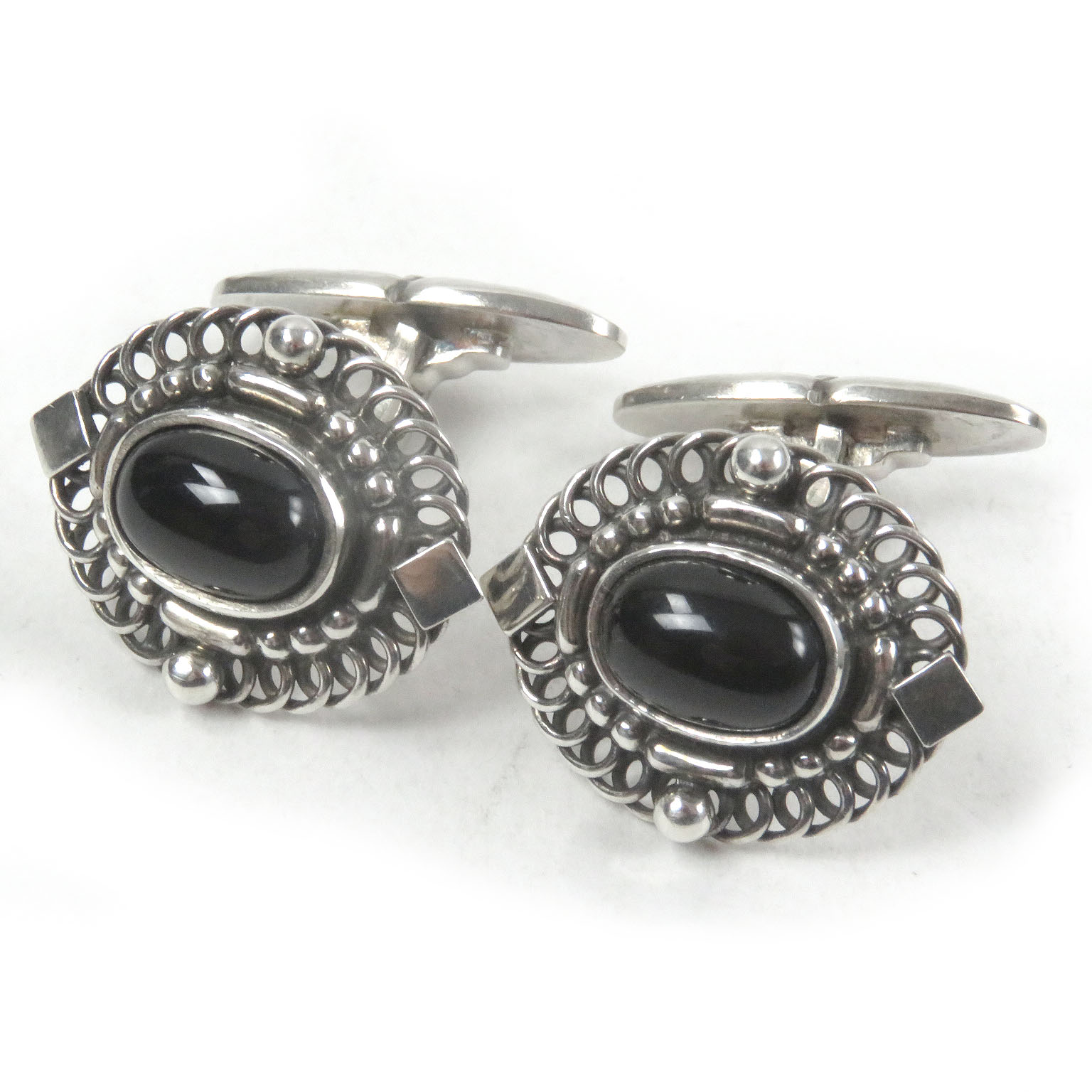 美品□Georg Jensen ジョージジェンセン 19B SV925 オニキス カフスリンク カフリンクス しろがね色 黒いこと 総掛け目15.1g メンズ オススメ【中古】