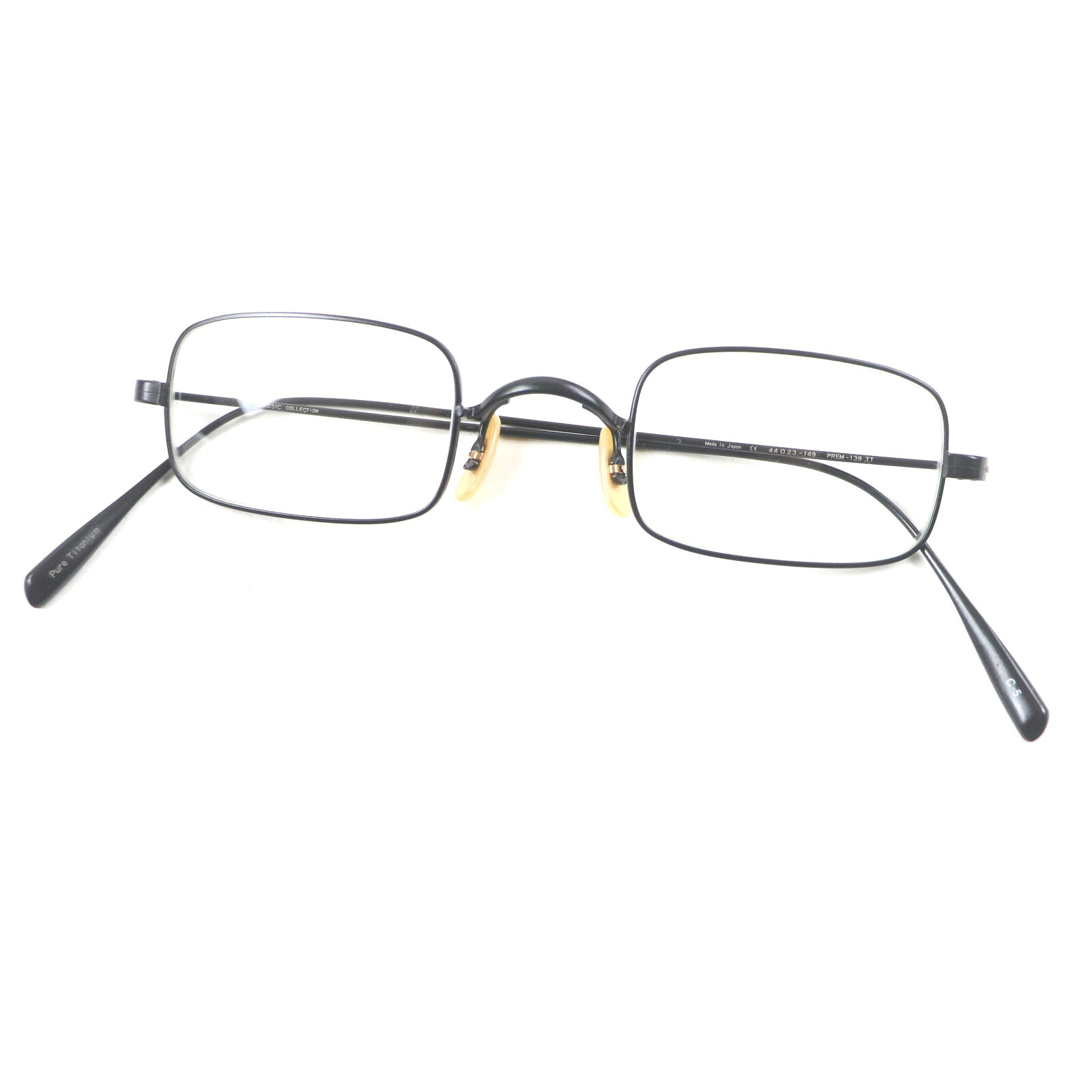 未使用品▼BJ CLASSIC COLLECTION ビージェークラシックコレクション PREM-139 現行品 スクエア チタニウム メガネ 眼鏡 アイウェア ブラック 44□23-149 ケース付き 日本製 メンズ【中古】