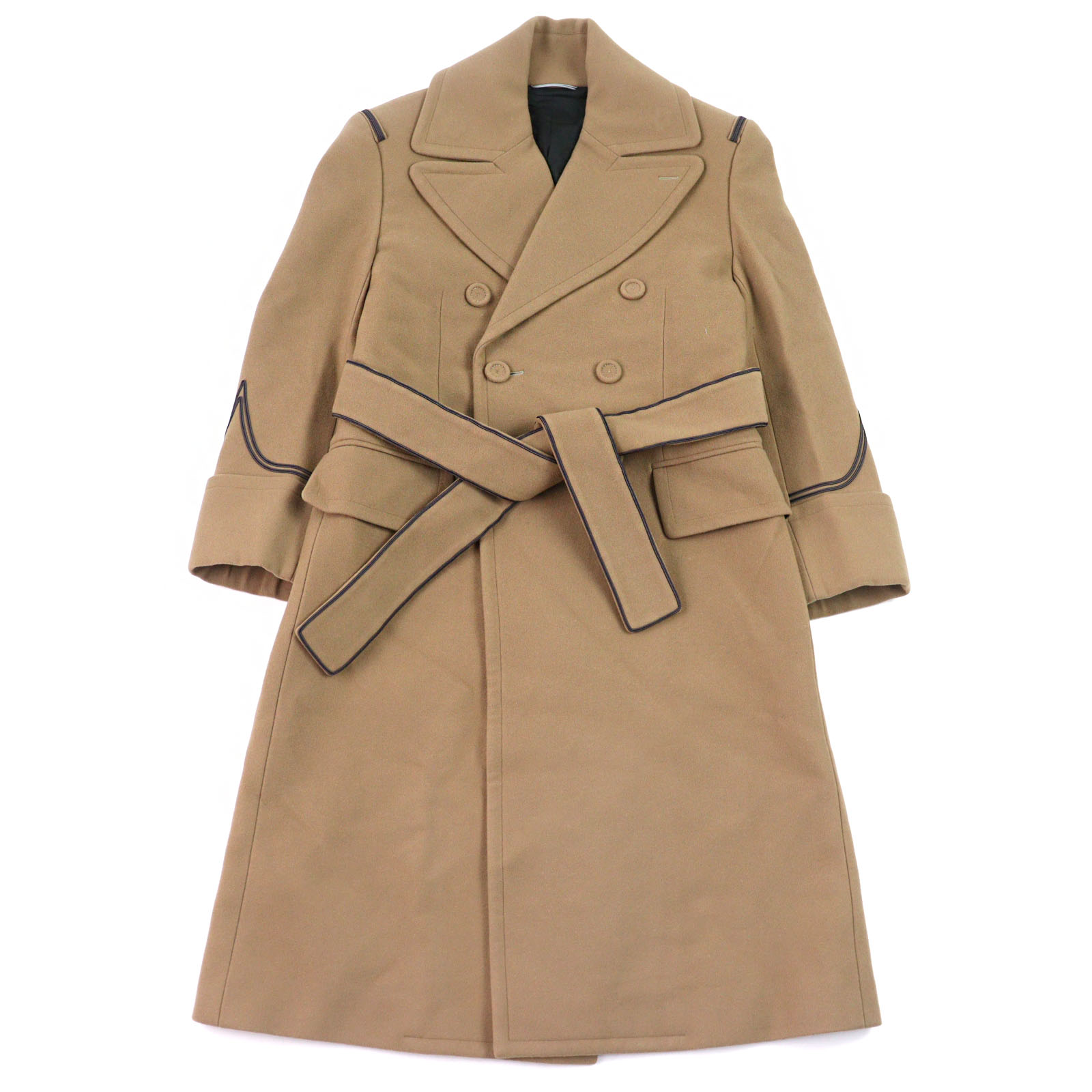 良品○DIOR ディオール オム 21AW 143C362A5305 ウール100% 裏地CDロゴ総柄 くるみボタン ノッチドラペル パイピングベルテッドコート ベージュ 42 イタリア製 正規品 メンズ【中古】