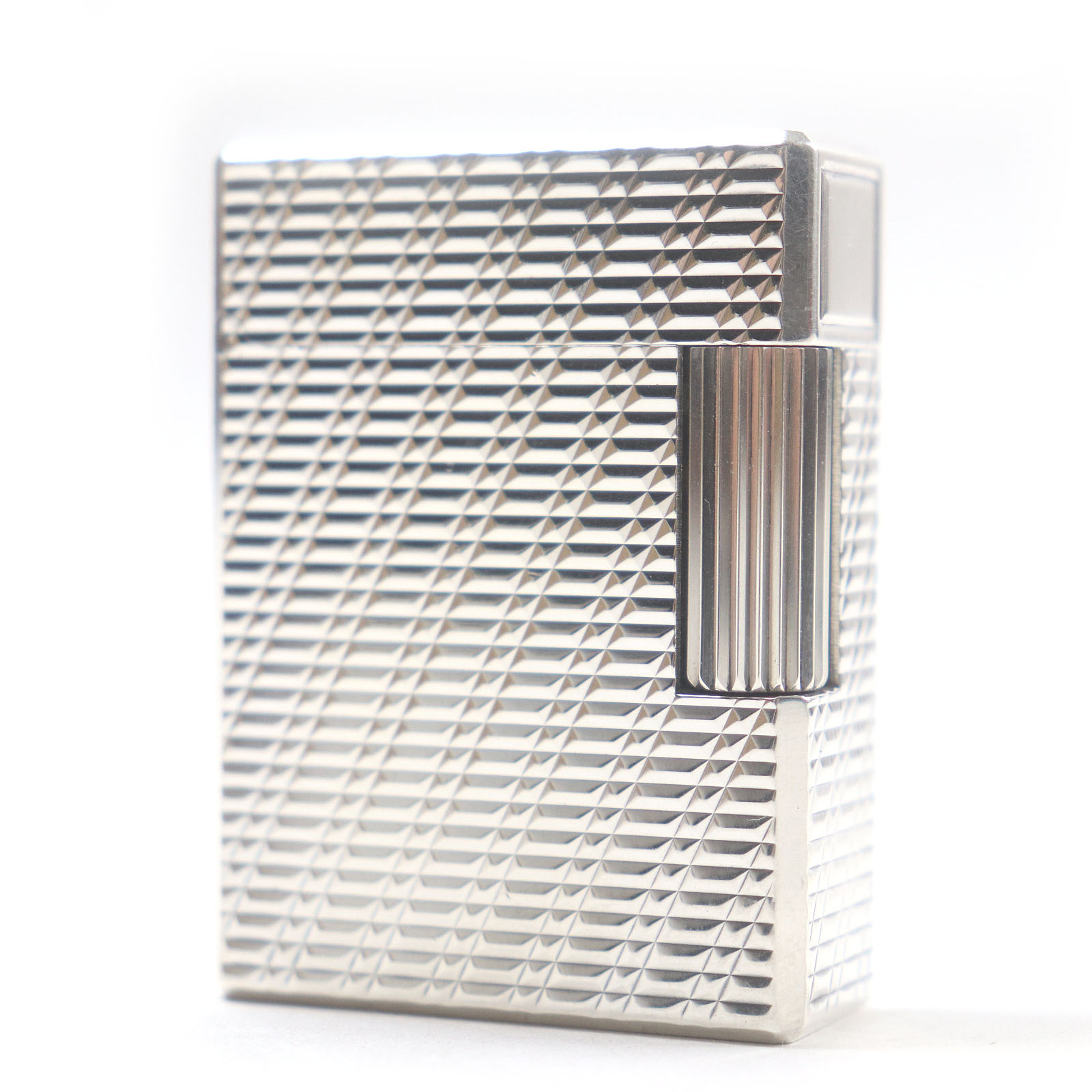 外装極美品□Dupont デュポン ライン1 チェック柄 スクエア ローラー式 喫煙具 ガスライター シルバー フランス製 メンズ 着火不可【中古】