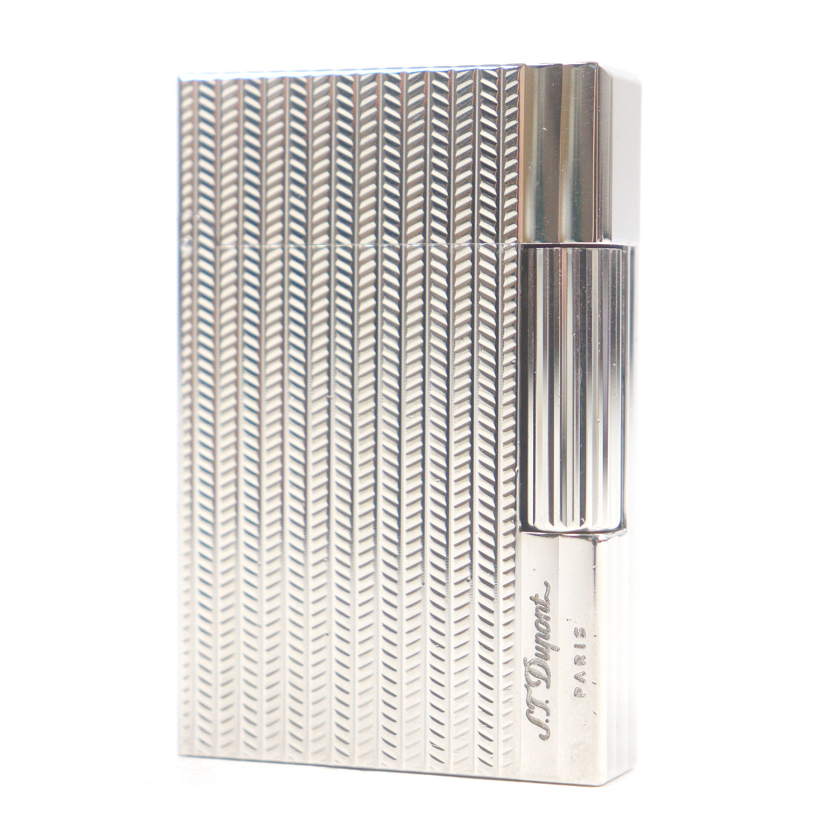 外装美品□Dupont デュポン ギャッツビー ヘリンボーン柄 ローラー式 ガスライター 喫煙具 シルバー フランス製 メンズ 着火不可【中古】