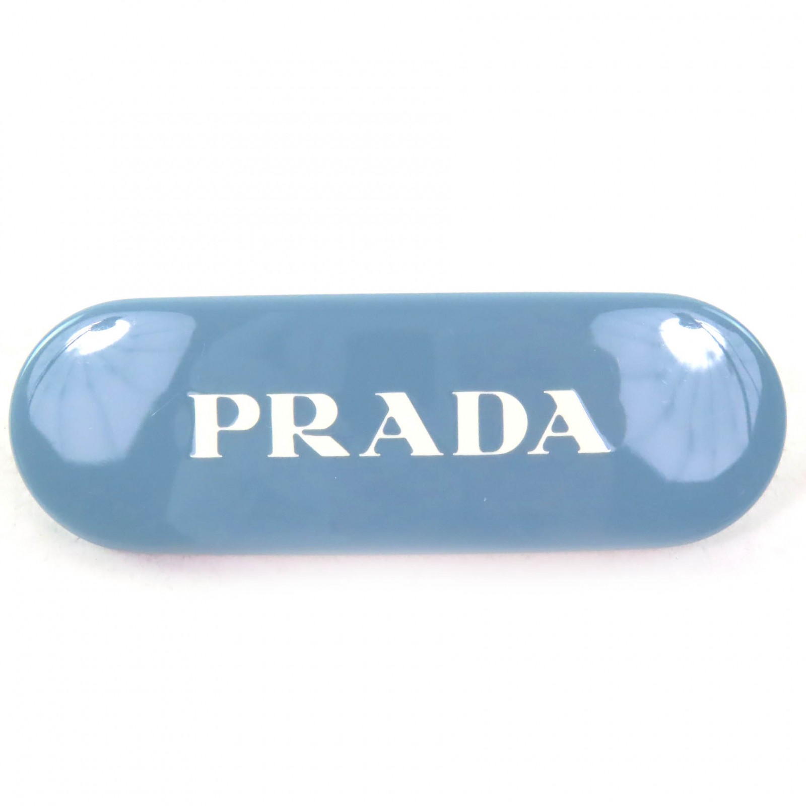 美品△PRADA プラダ 1IF108 ロゴ バレッタ ヘアクリップ ヘアピン ヘアアクセサリー CELESTE ライトブルー 箱付き イタリア製 レディース【中古】