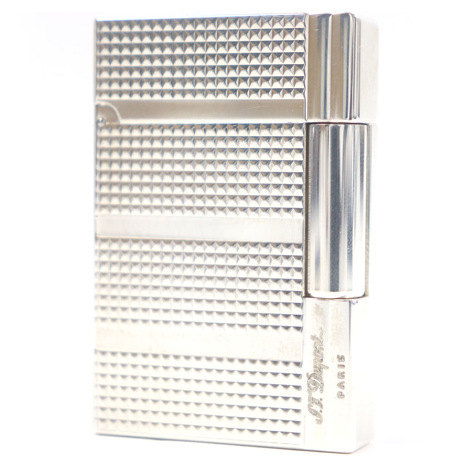 外装極美品□Dupont デュポン ギャッツビー ダイヤモンドヘッド スクエア型 ローラー式 喫煙具 ガスライター シルバー フランス製 メンズ 着火不可【中古】