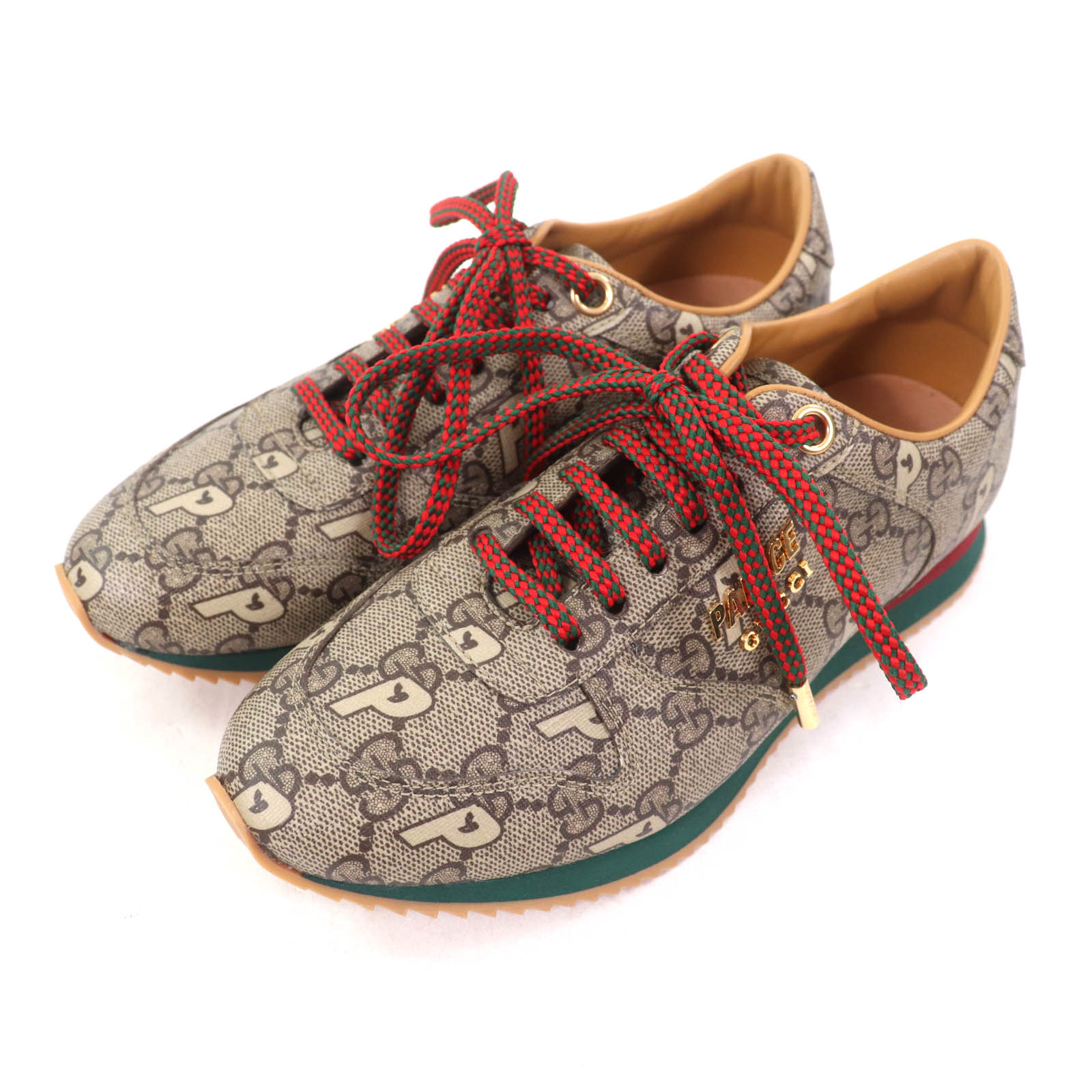 未使用品★GUCCI Palace グッチ パレス 727940 GGスプリーム GG-P ロゴ金具付 レースアップ スニーカー ブラウン 35 箱・保存袋付き イタリア製 レディース【中古】