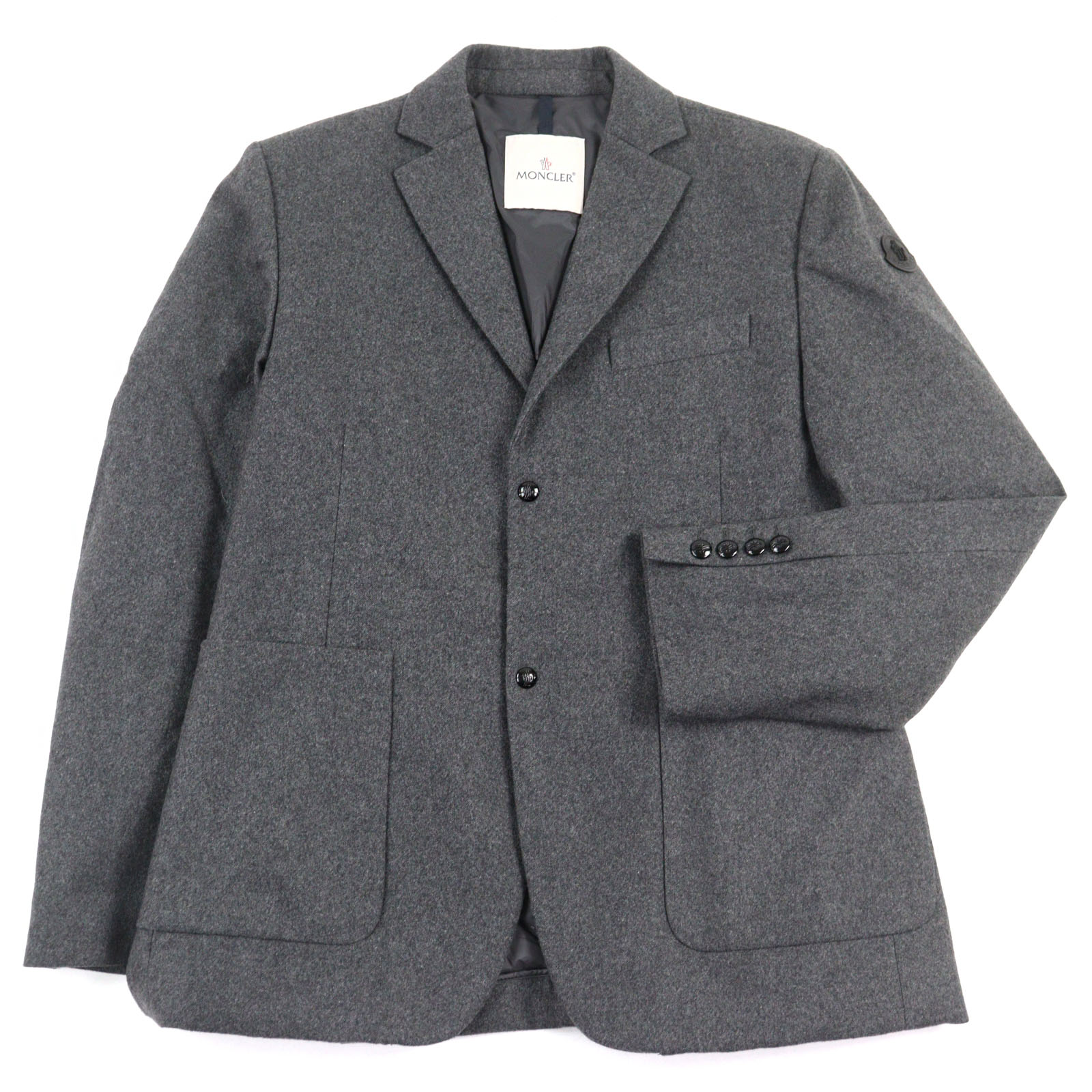 極美品○MONCLER モンクレール 22-23AW H20911A00196 596B3 MILLEVACHES GIUBBOTTO カシミヤ40% ロゴワッペン付き 本切羽 シングル ダウンテーラードジャケット グレー 1 ハンガー付き イタリア製 正規品 メンズ【中古】