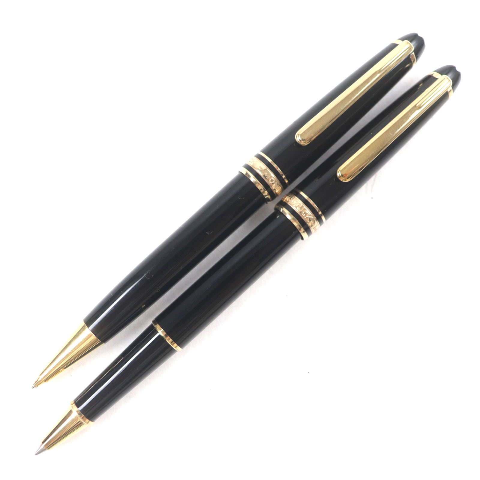 良品▼MONTBLANC モンブラン マイスターシュテュック クラシック ホワイトスター シャープペンシル ボールペン 2本セット ブラック ゴールド ドイツ製 メンズ 筆記確認済み【中古】